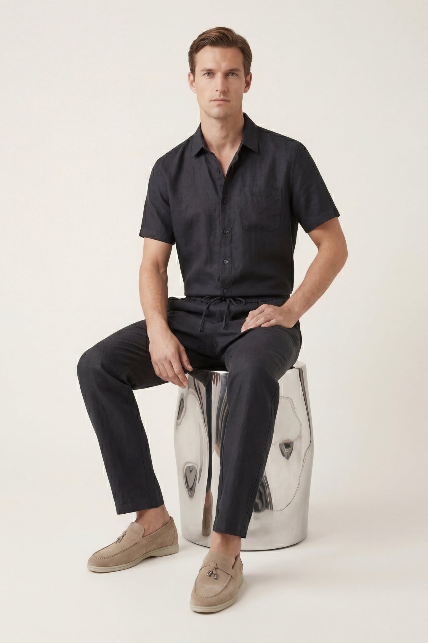 Trento | Conjunto de Lino — Negro/Negro