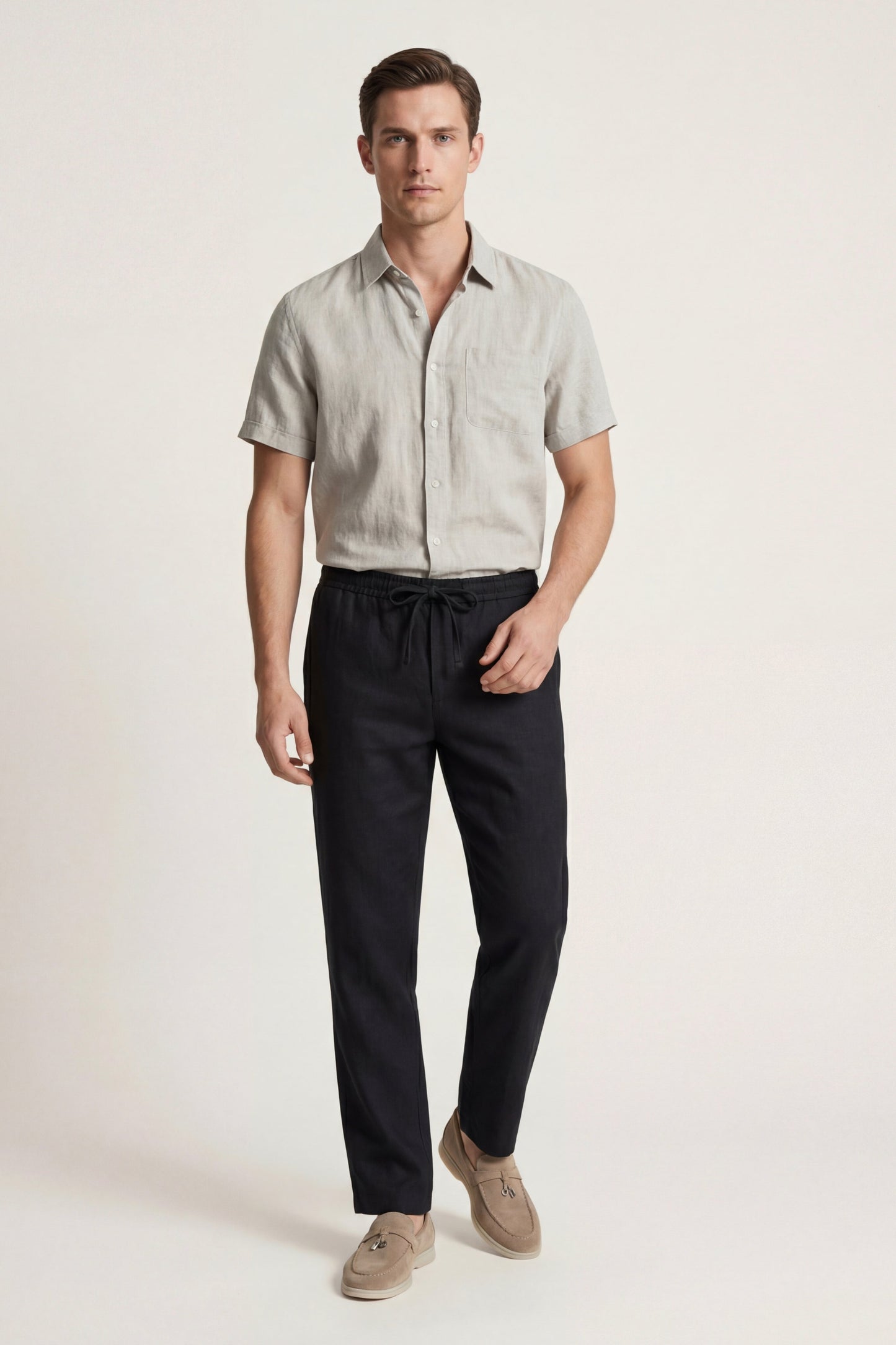 Trento | Conjunto de Lino — Beige/Negro