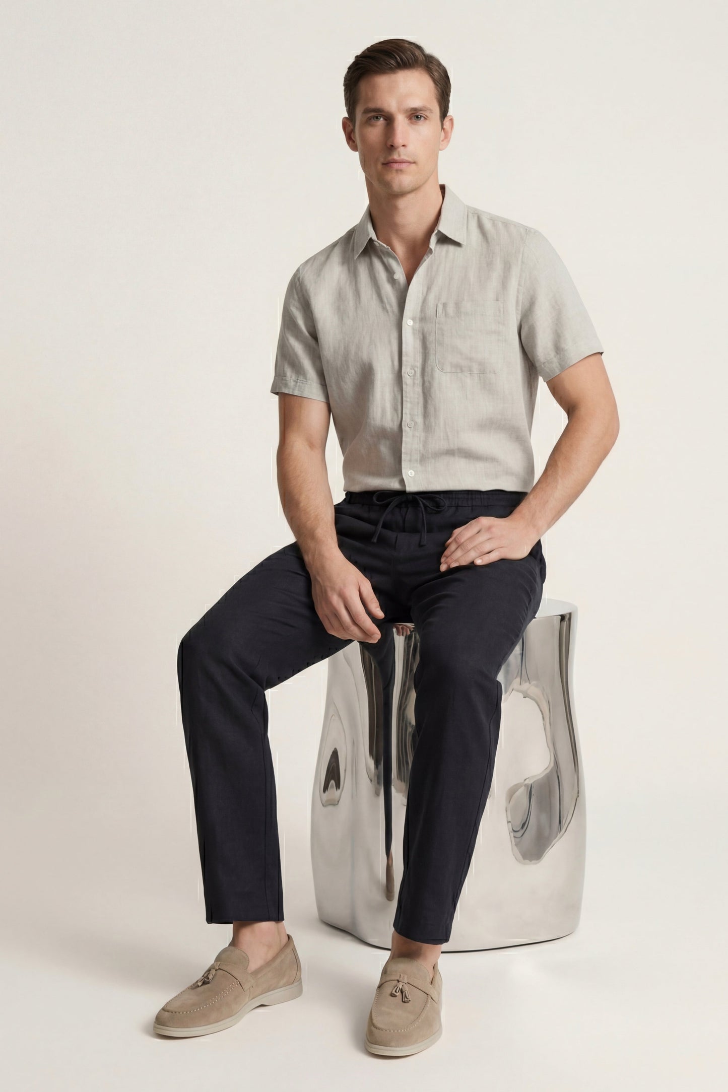 Trento | Conjunto de Lino — Beige/Negro