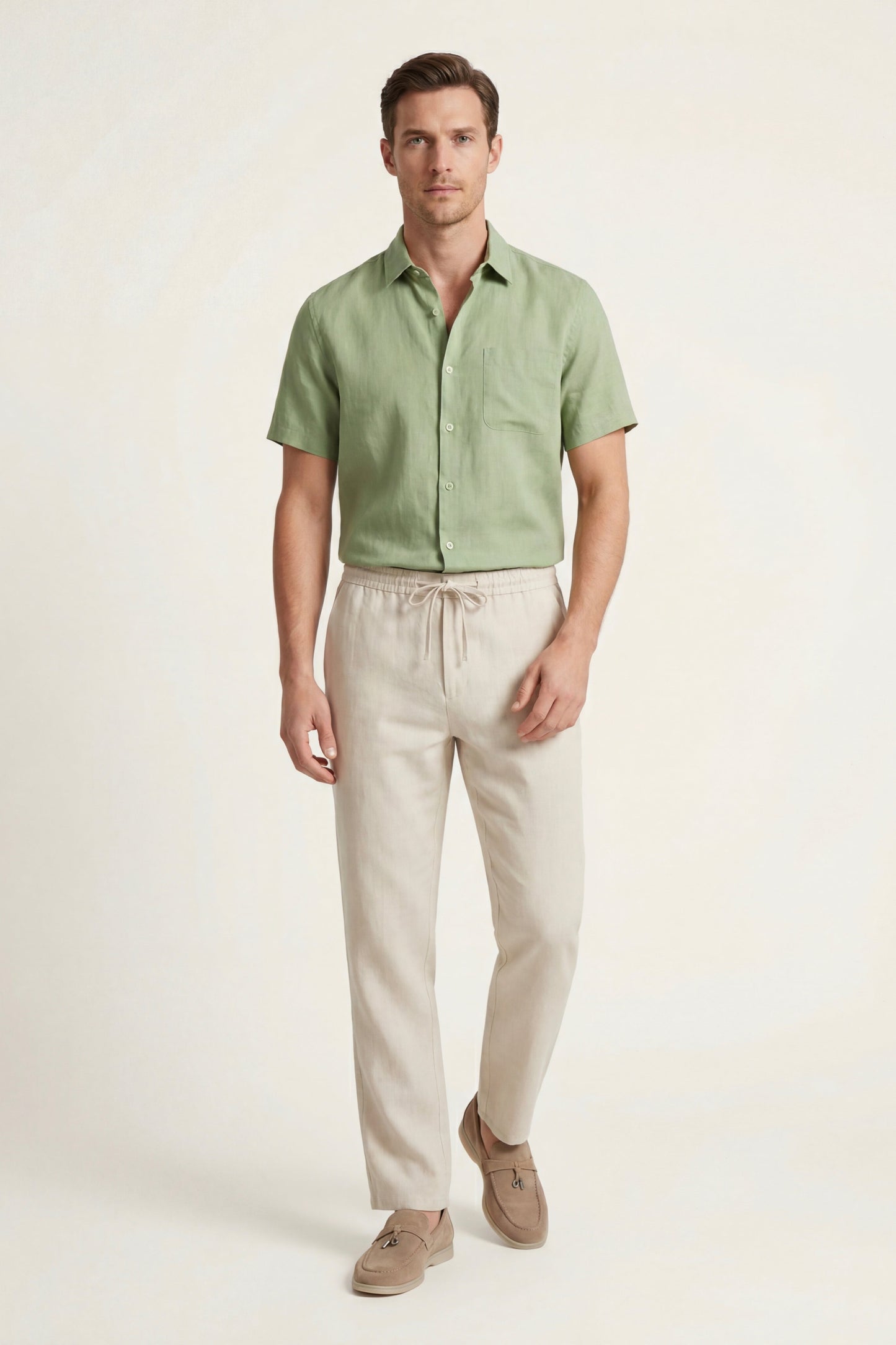 Trento | Conjunto de Lino — Verde menta/Beige
