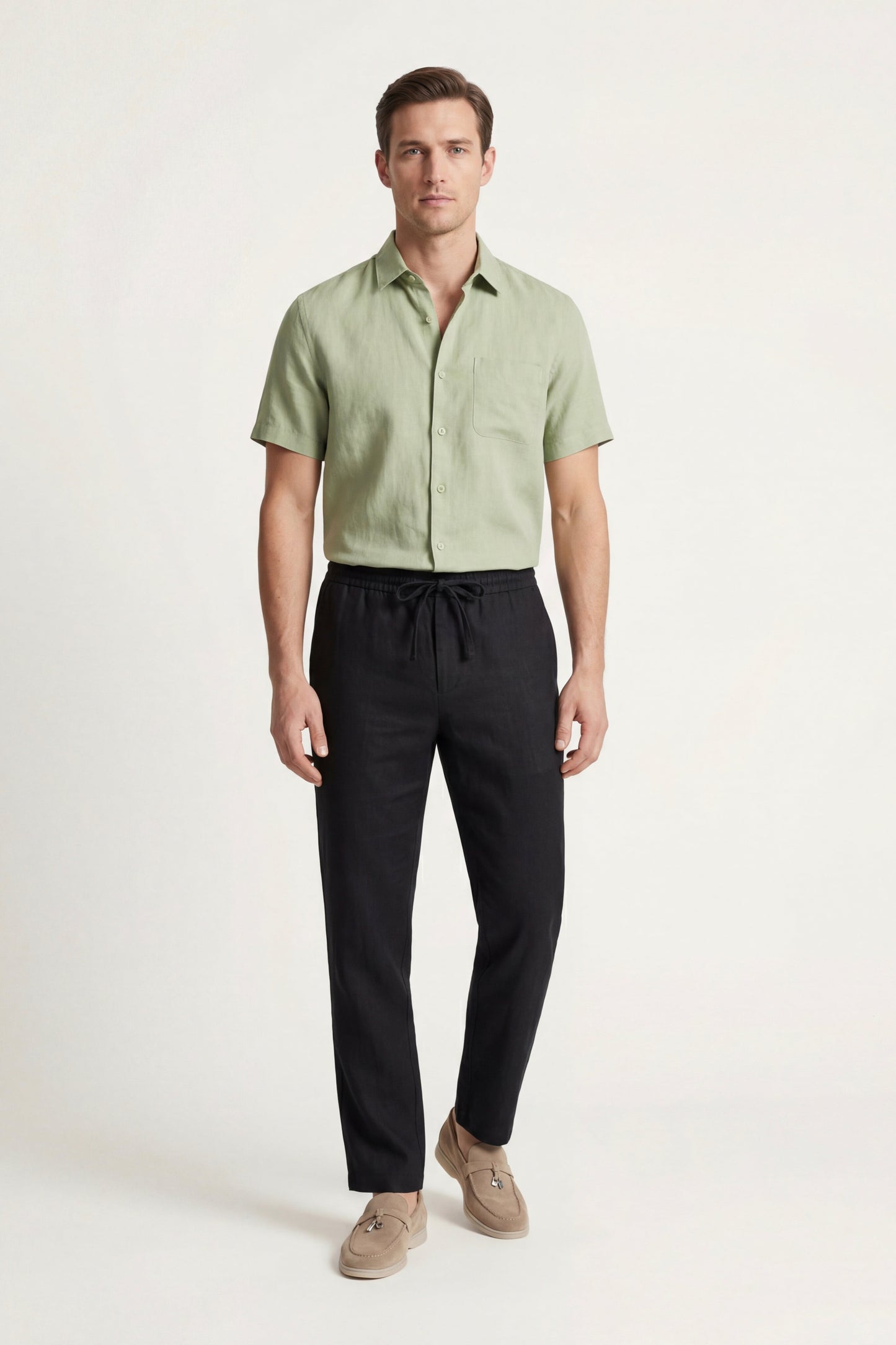 Trento | Conjunto de Lino — Verde menta/Negro
