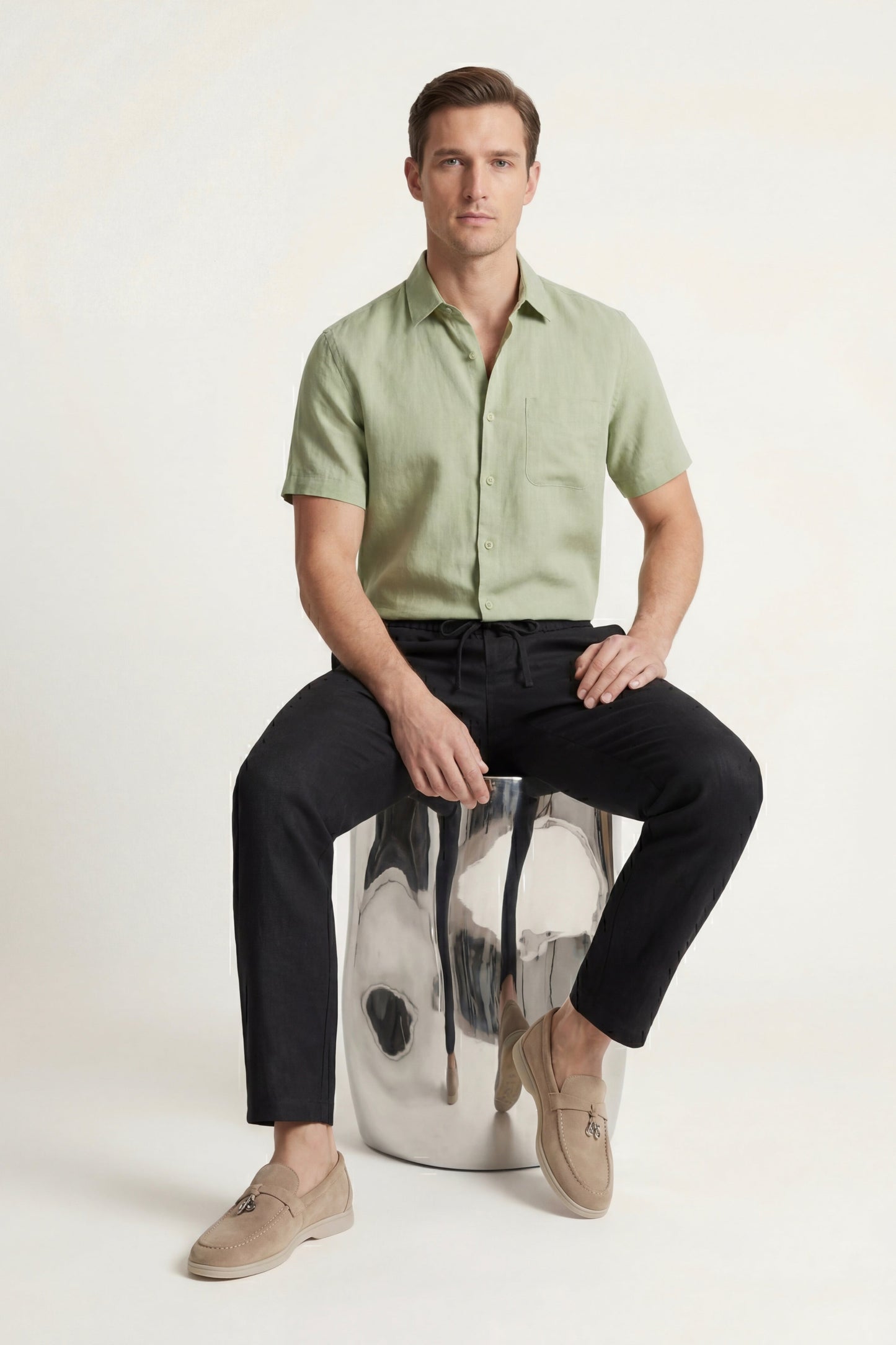 Trento | Conjunto de Lino — Verde menta/Negro