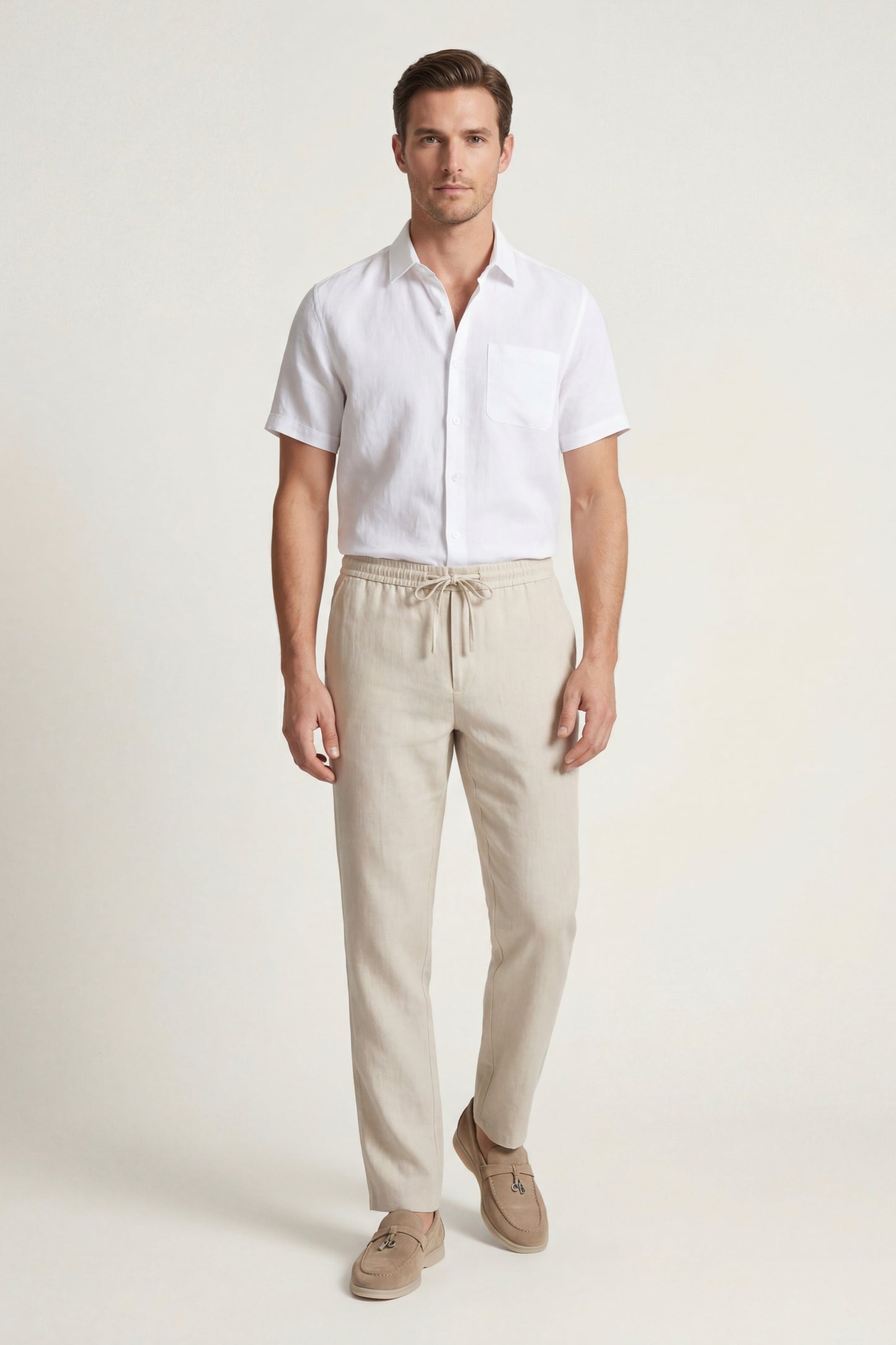 Trento | Conjunto de Lino — Blanco/Beige