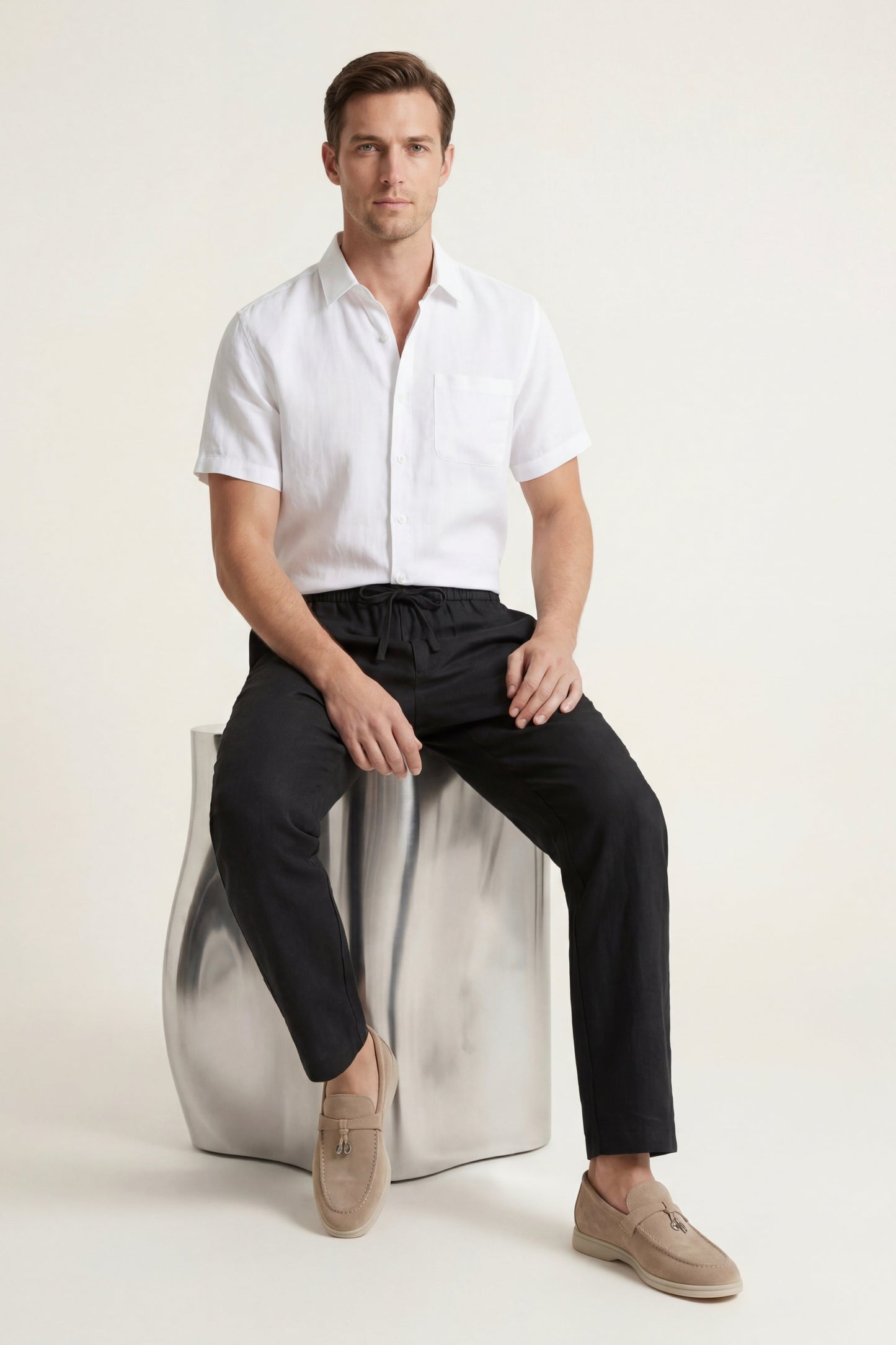 Trento | Conjunto de Lino — Blanco/Negro