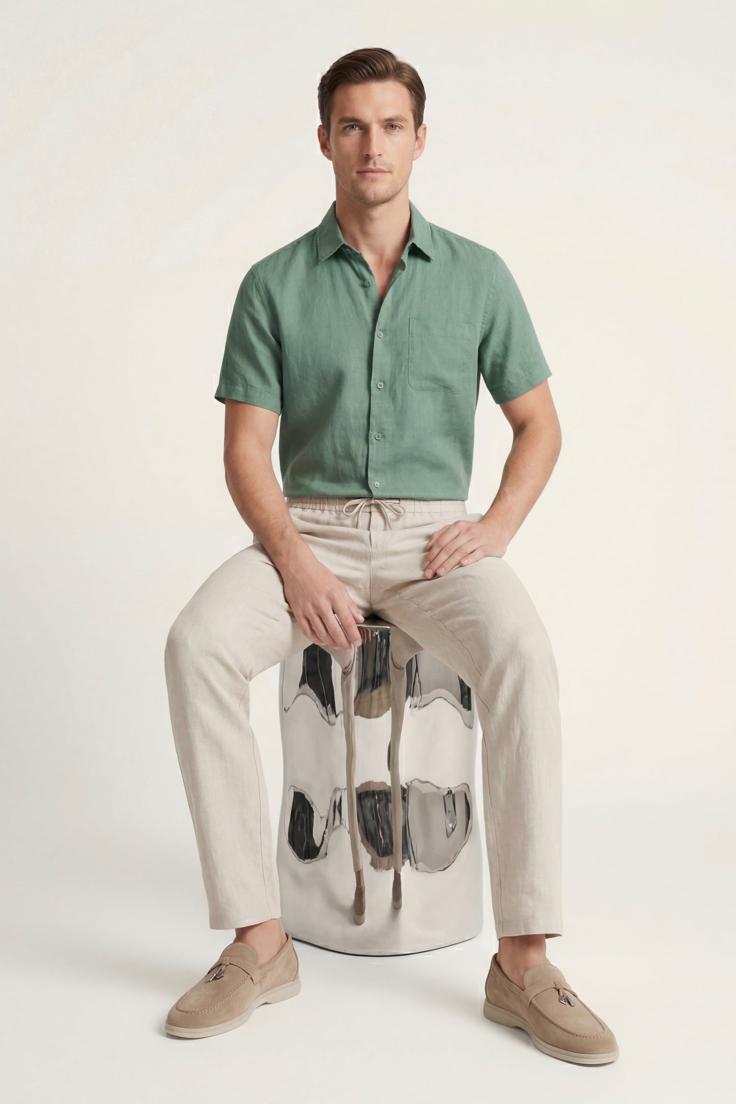 Trento | Conjunto de Lino — Verde/Beige
