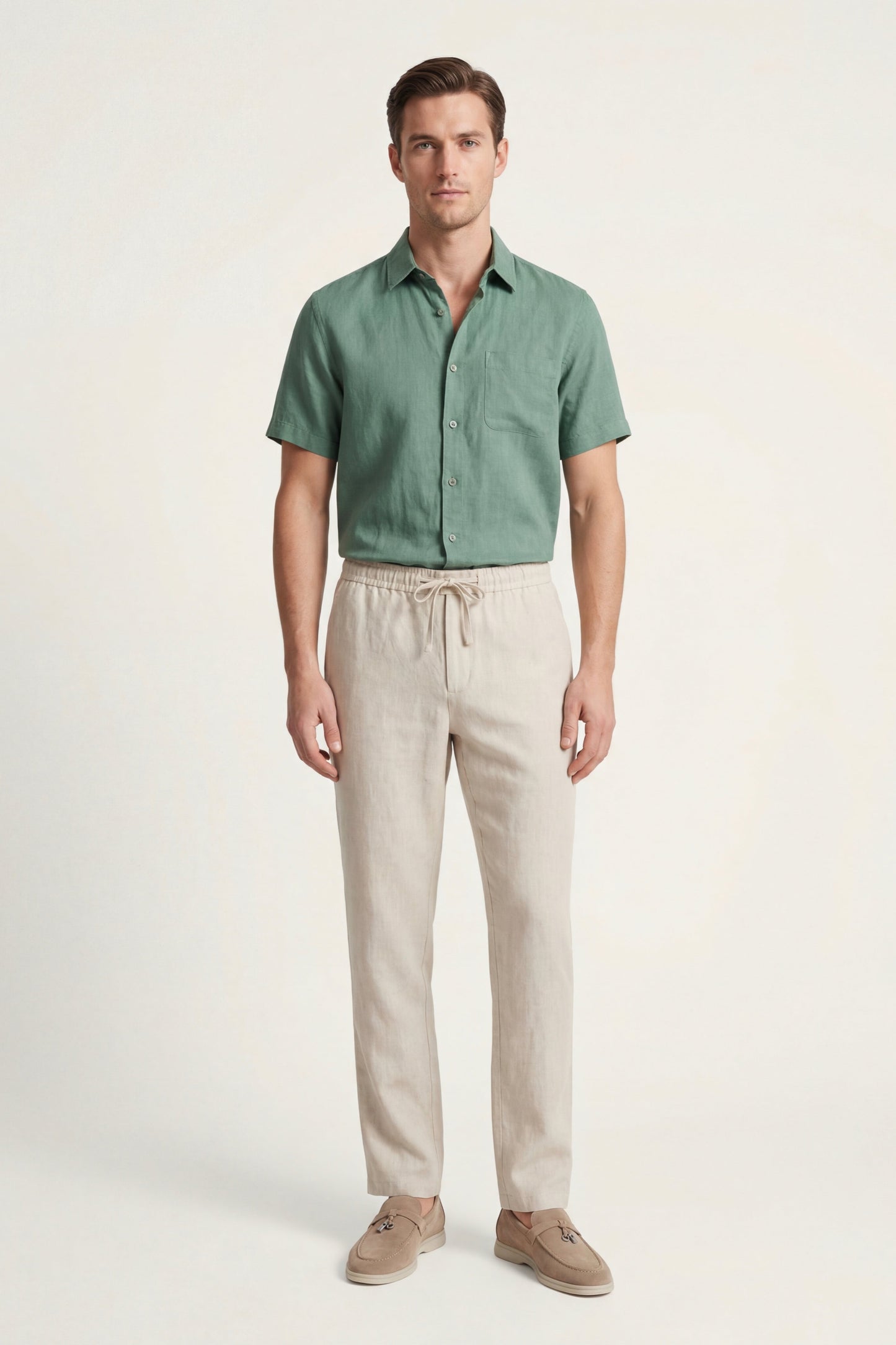 Trento | Conjunto de Lino — Verde/Beige