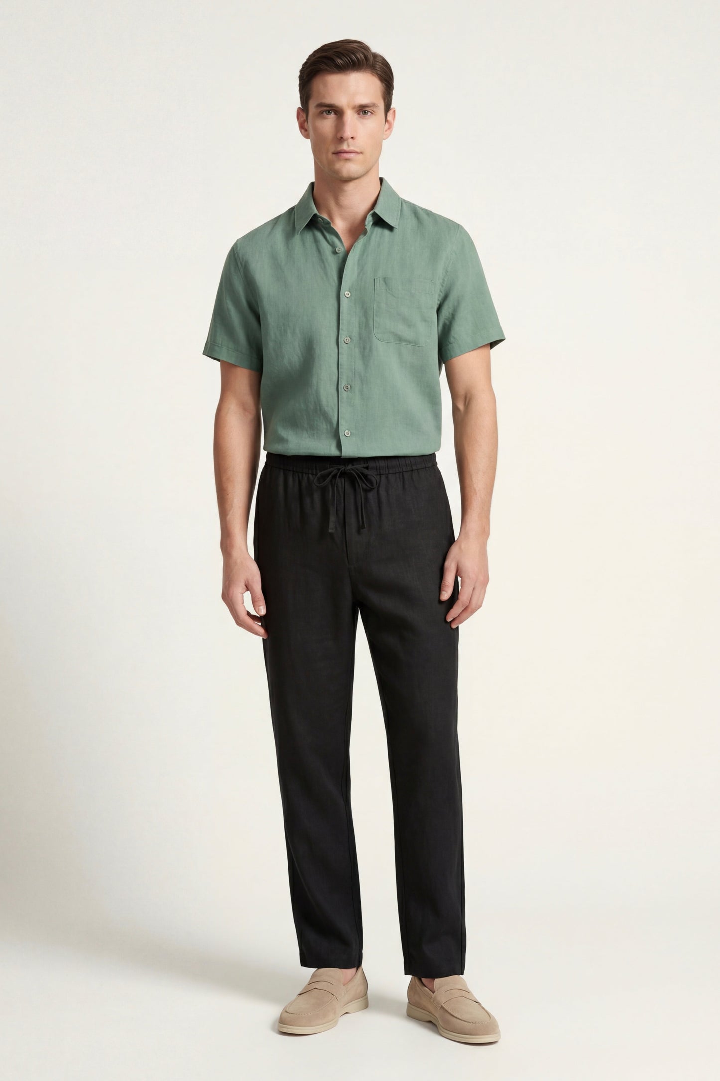 Trento | Conjunto de Lino — Verde/Negro