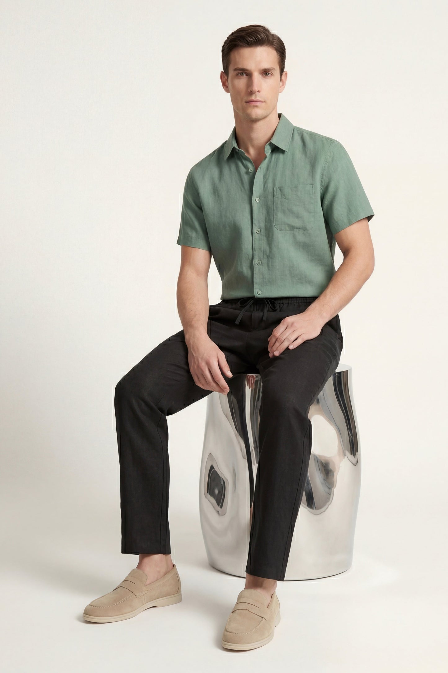 Trento | Conjunto de Lino — Verde/Negro