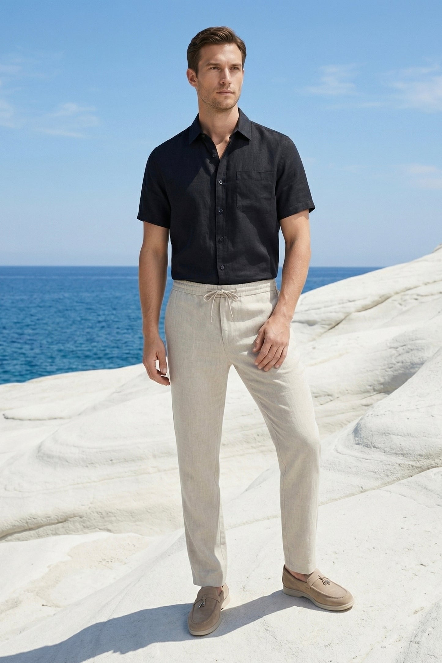 Trento | Conjunto de Lino — Negro/Beige