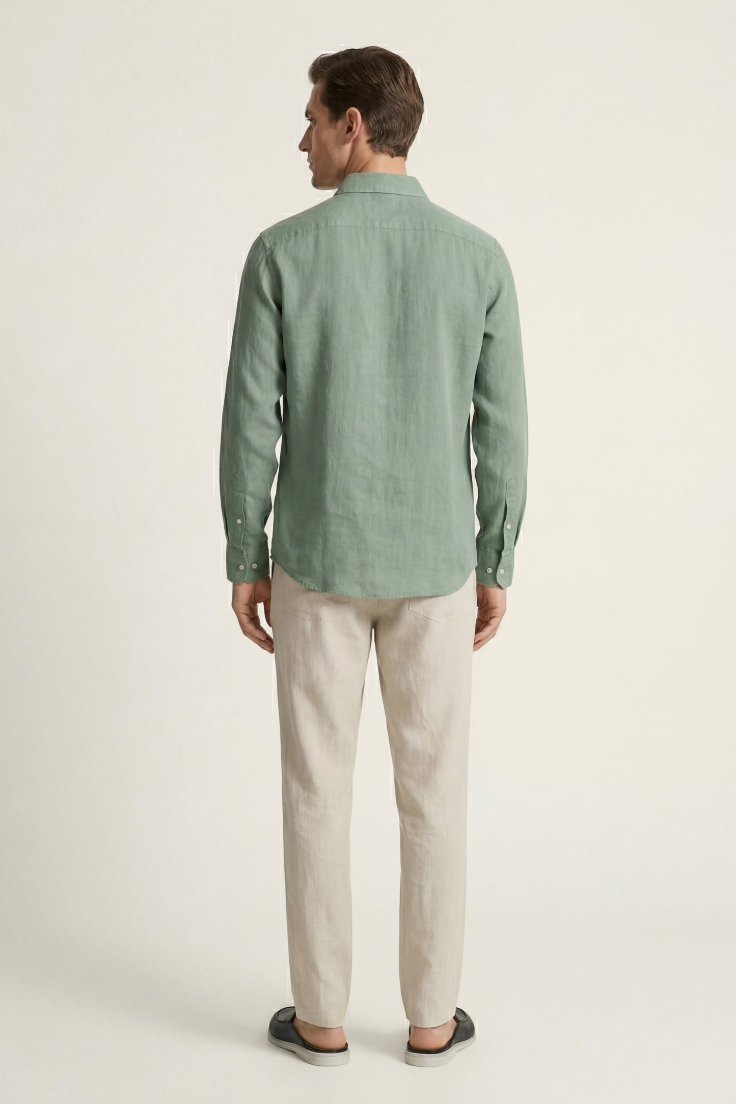 Pisa | Conjunto de Lino de Manga Larga — Verde/Beige
