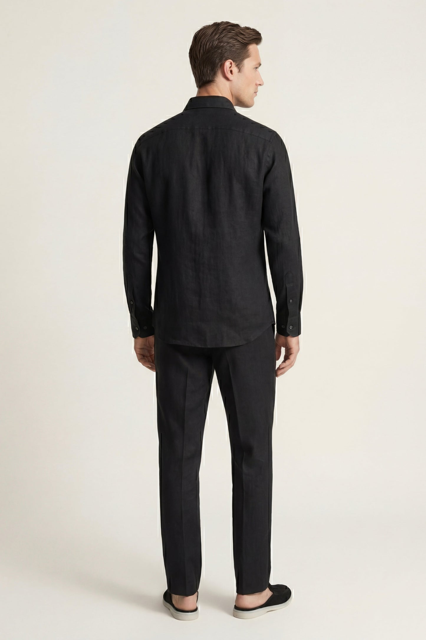 Pisa | Conjunto de Lino de Manga Larga — Negro/Negro