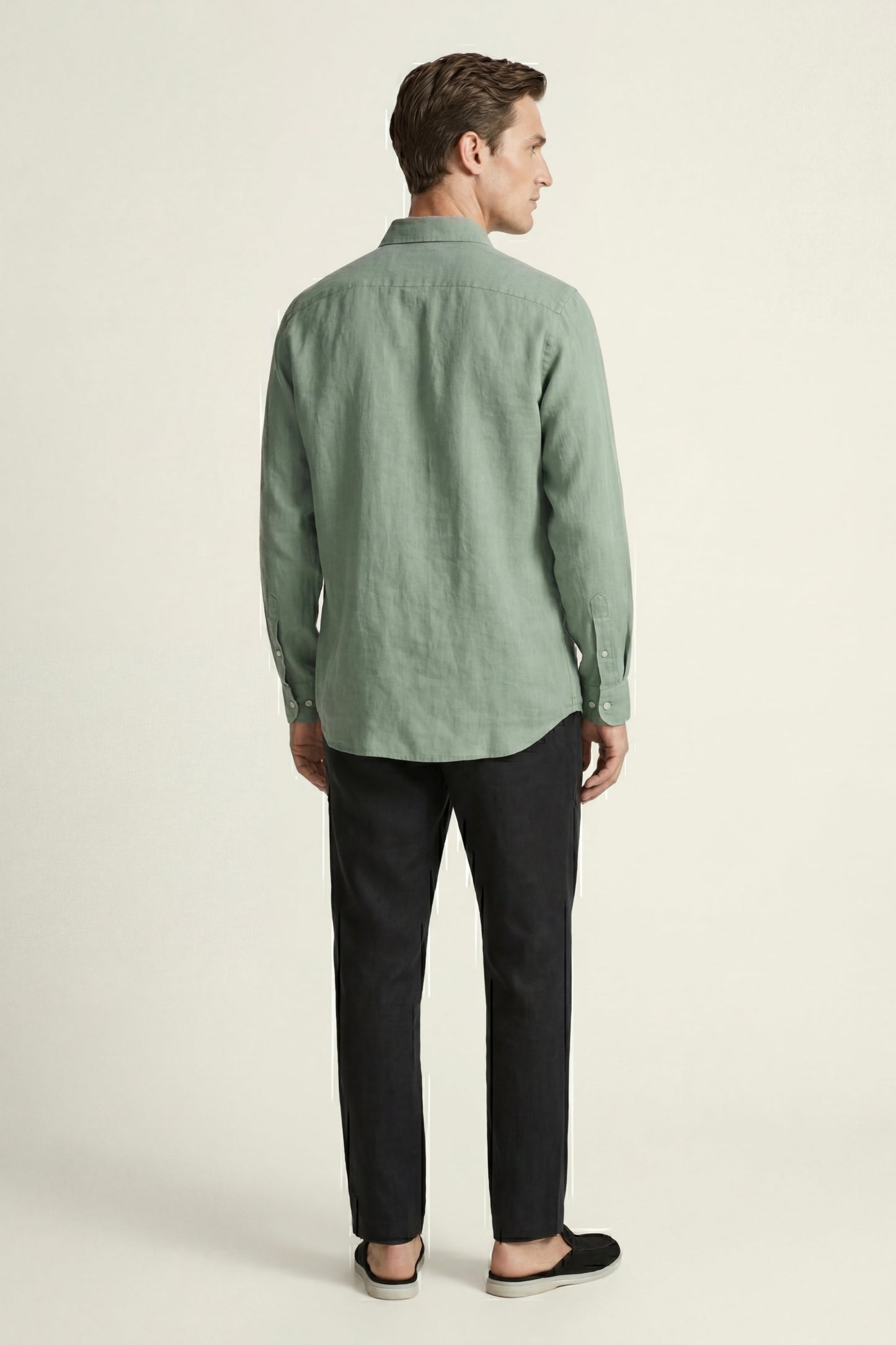 Pisa | Conjunto de Lino de Manga Larga — Verde/Negro
