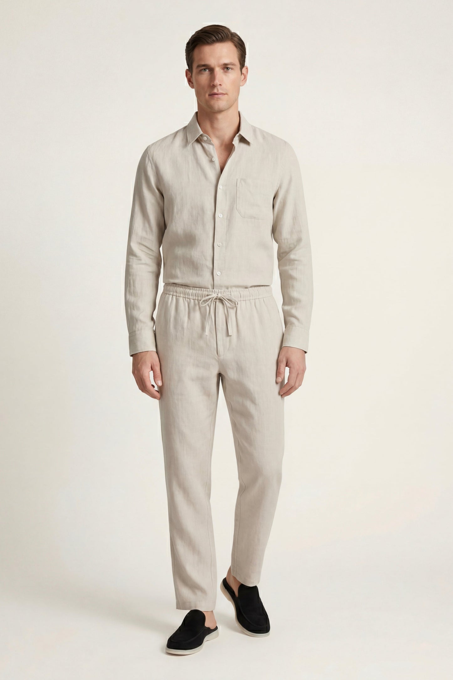 Pisa | Conjunto de Lino de Manga Larga — Beige/Beige