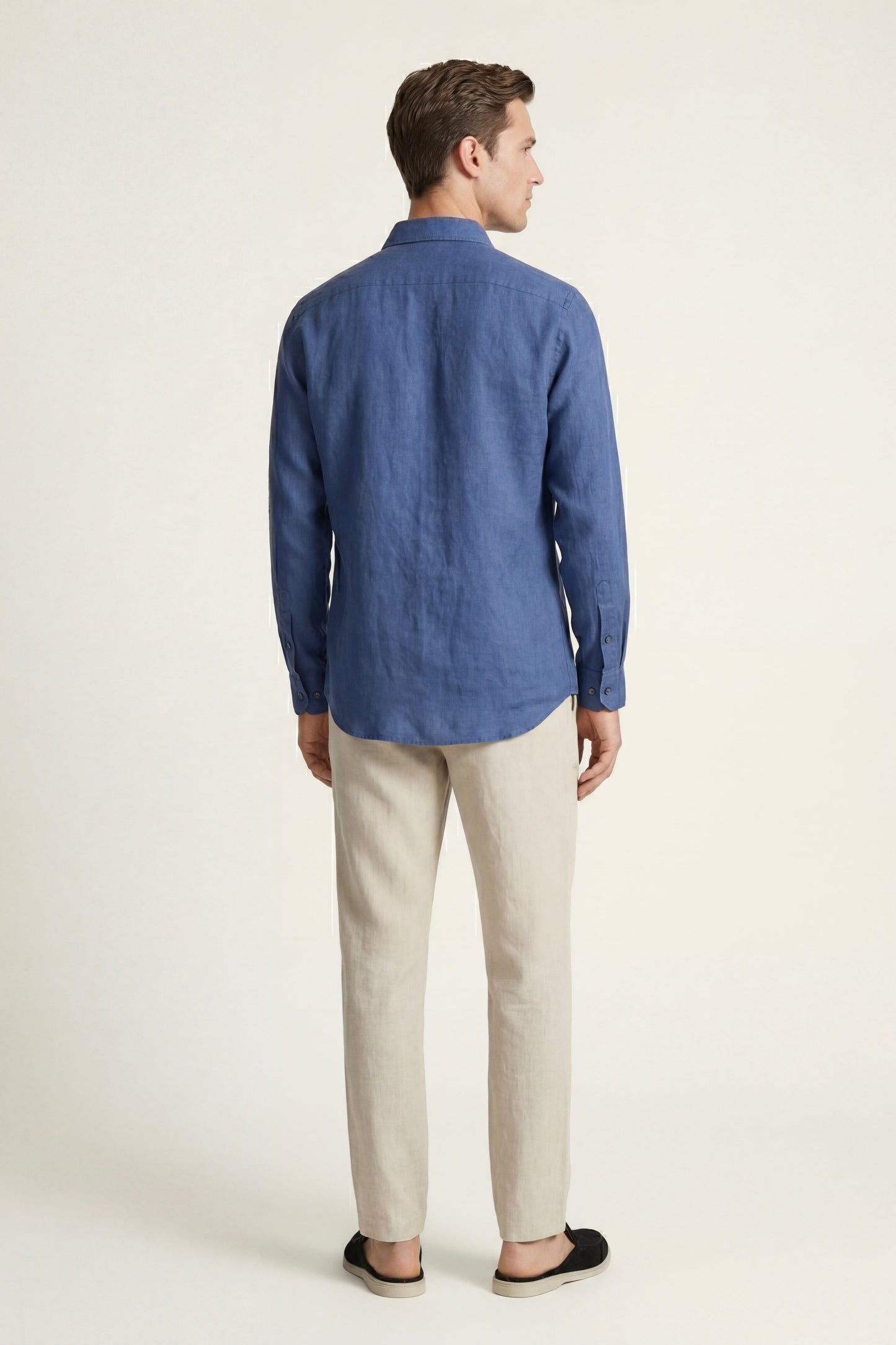 Pisa | Conjunto de Lino de Manga Larga — Azul/Beige