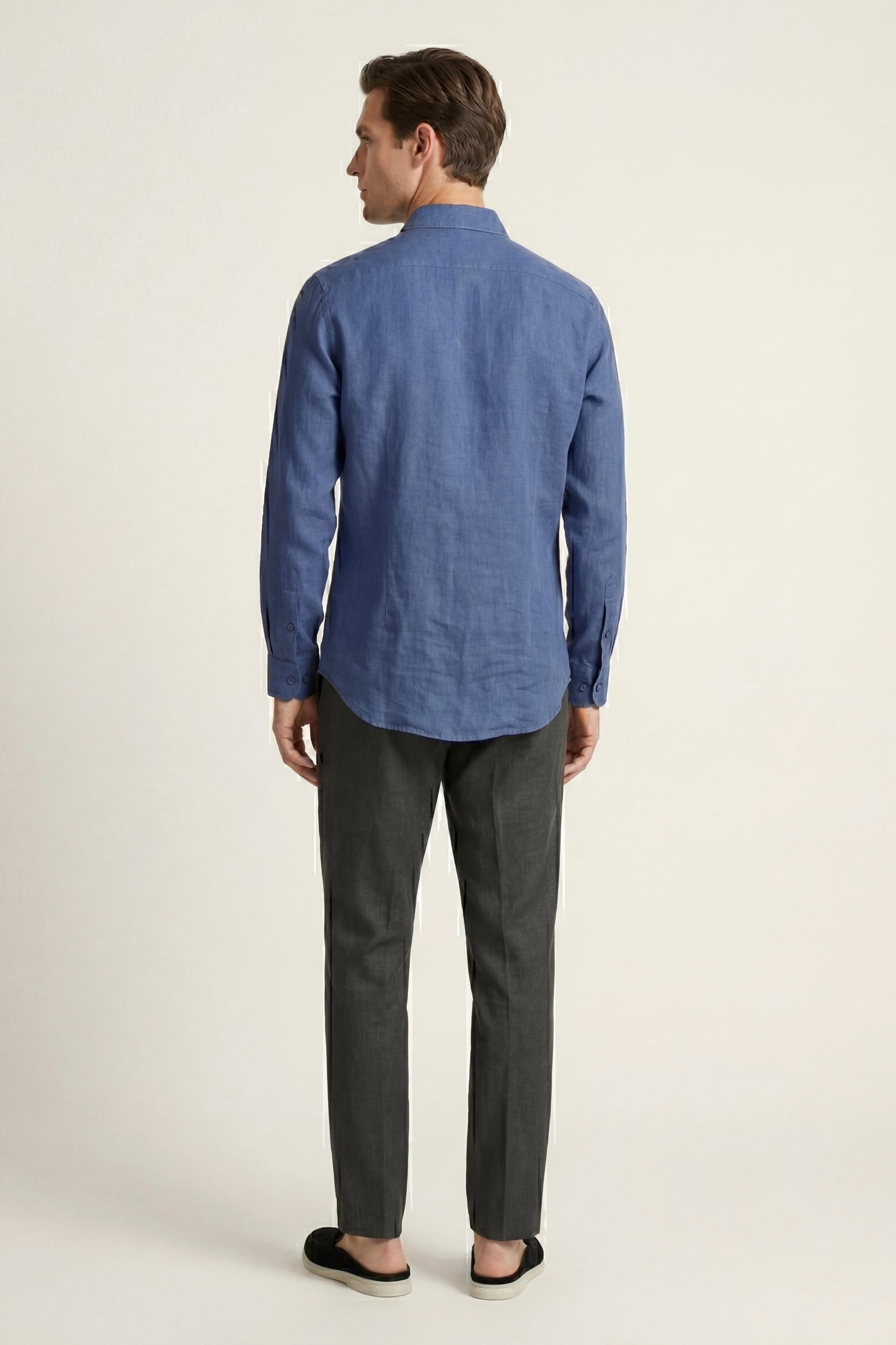 Pisa | Conjunto de Lino de Manga Larga — Azul/Negro