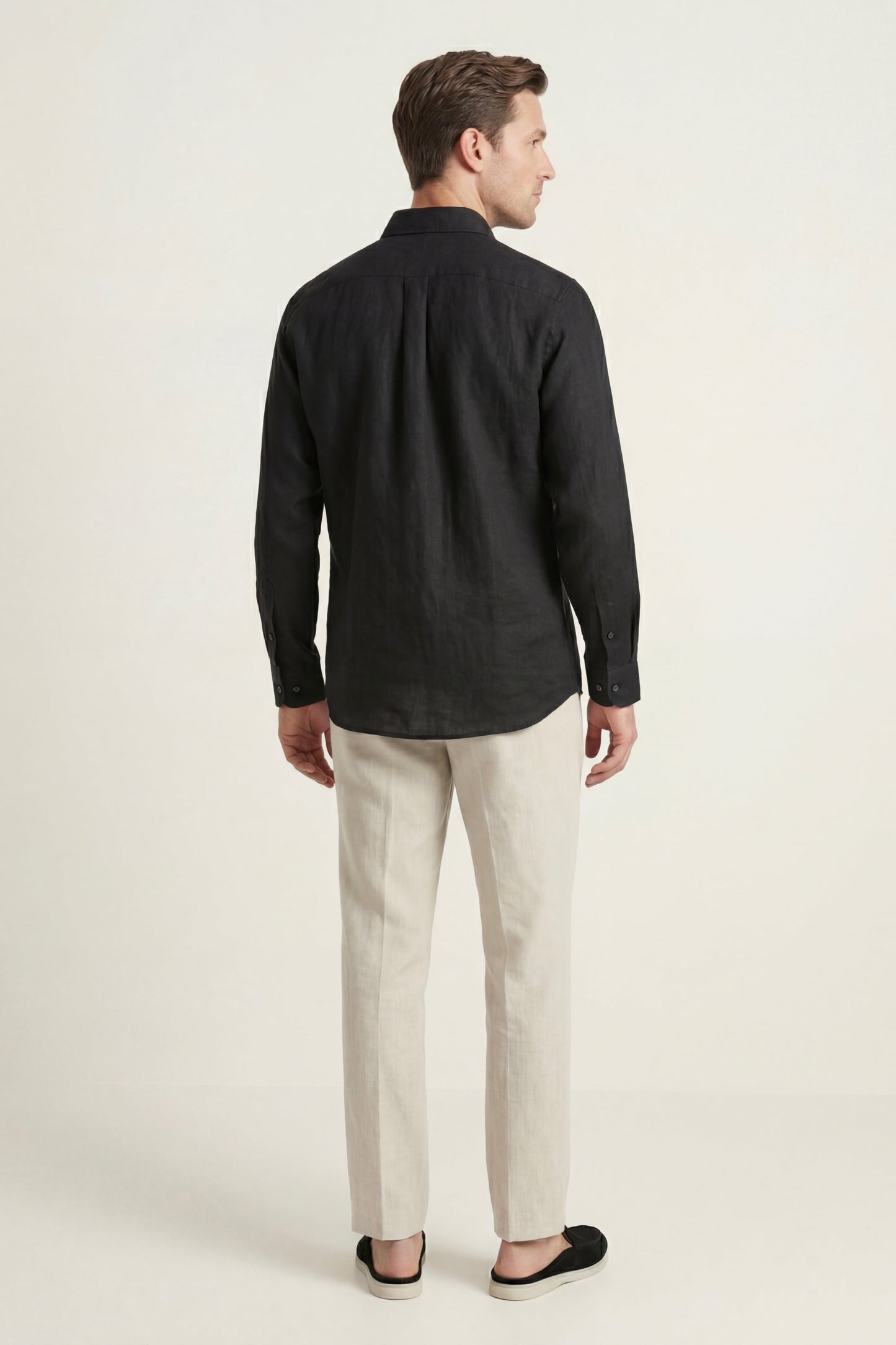 Pisa | Conjunto de Lino de Manga Larga — Negro/Beige