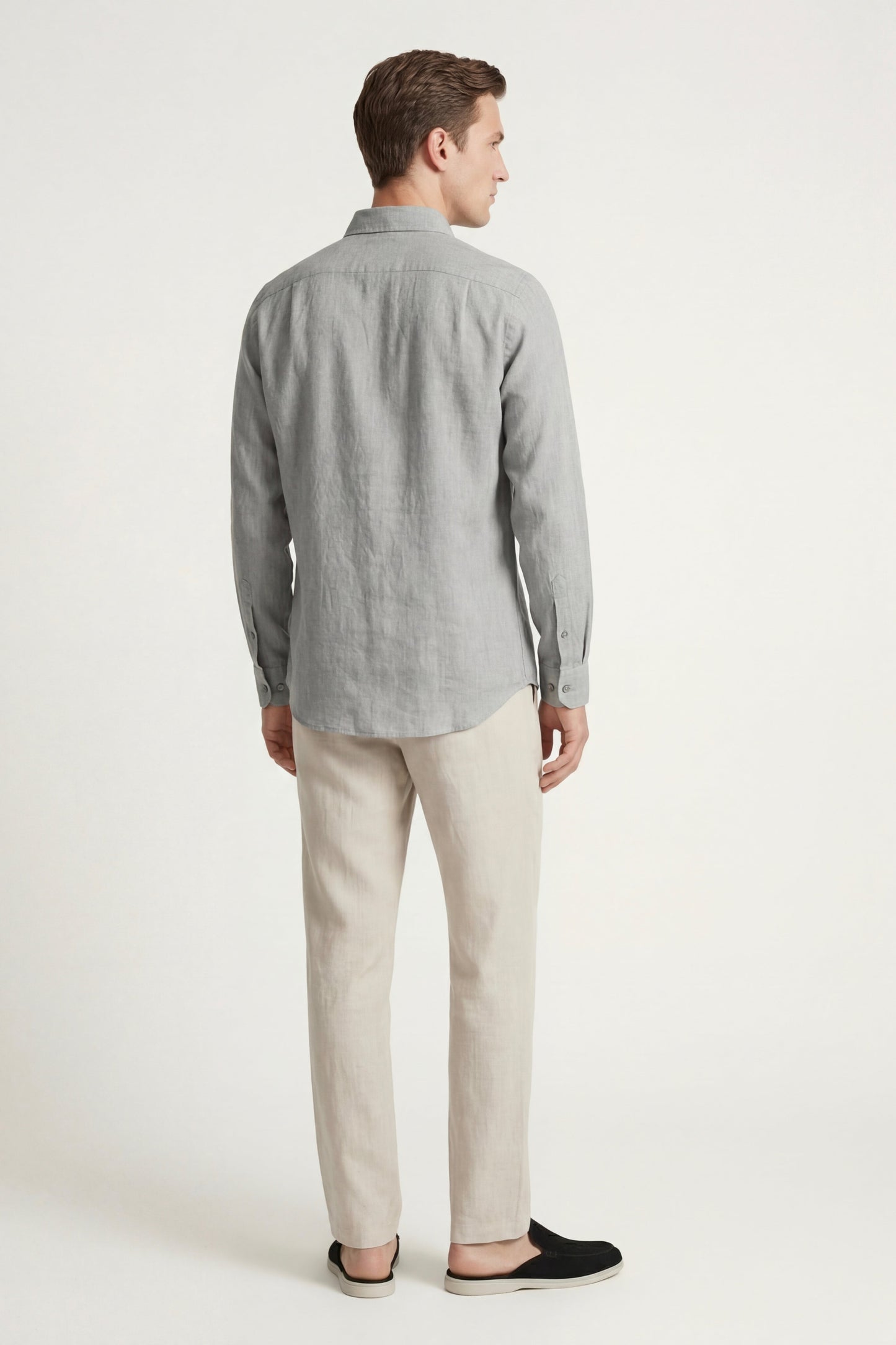 Pisa | Conjunto de Lino de Manga Larga — Gris/Beige