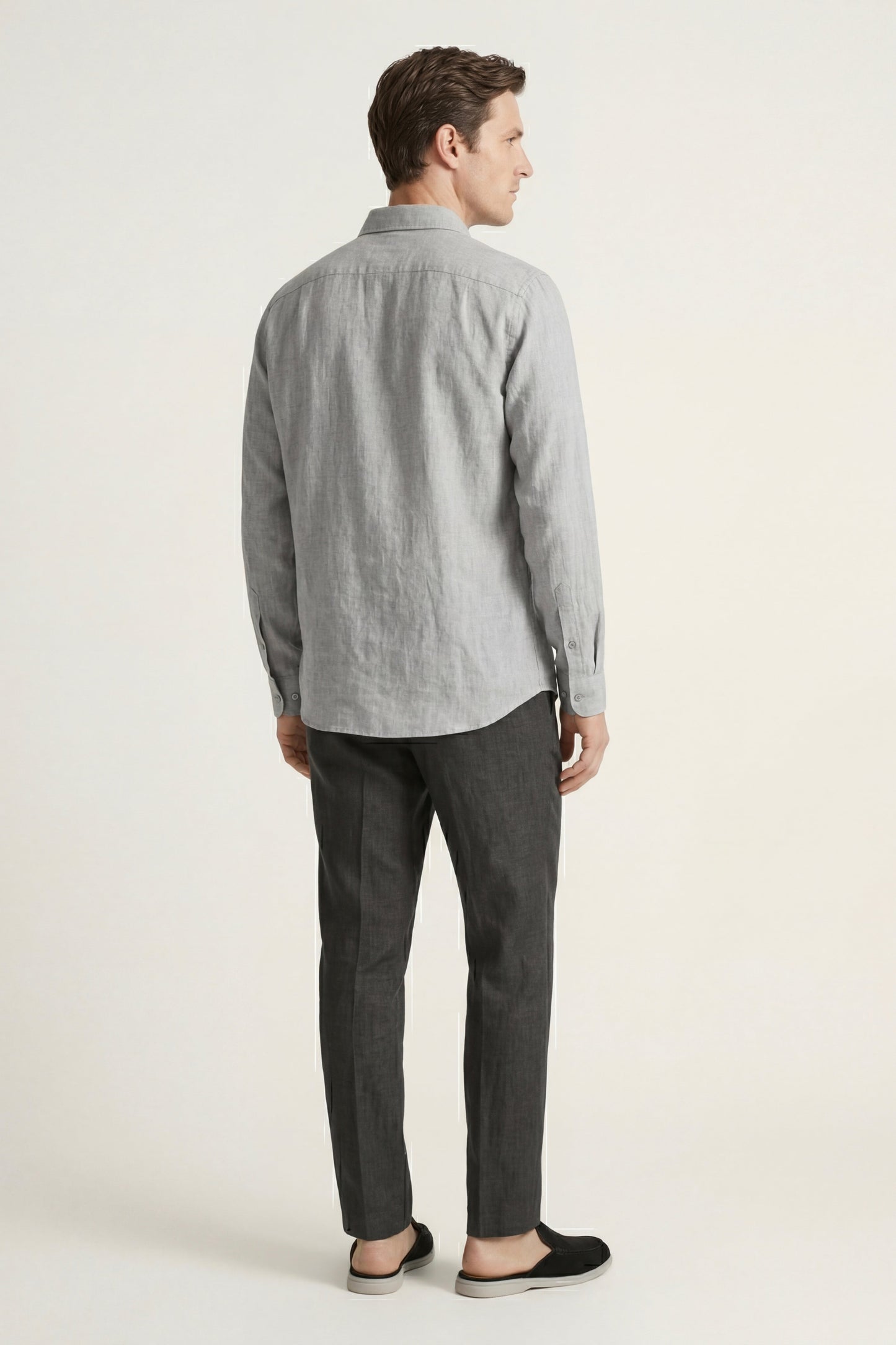Pisa | Conjunto de Lino de Manga Larga — Gris/Negro