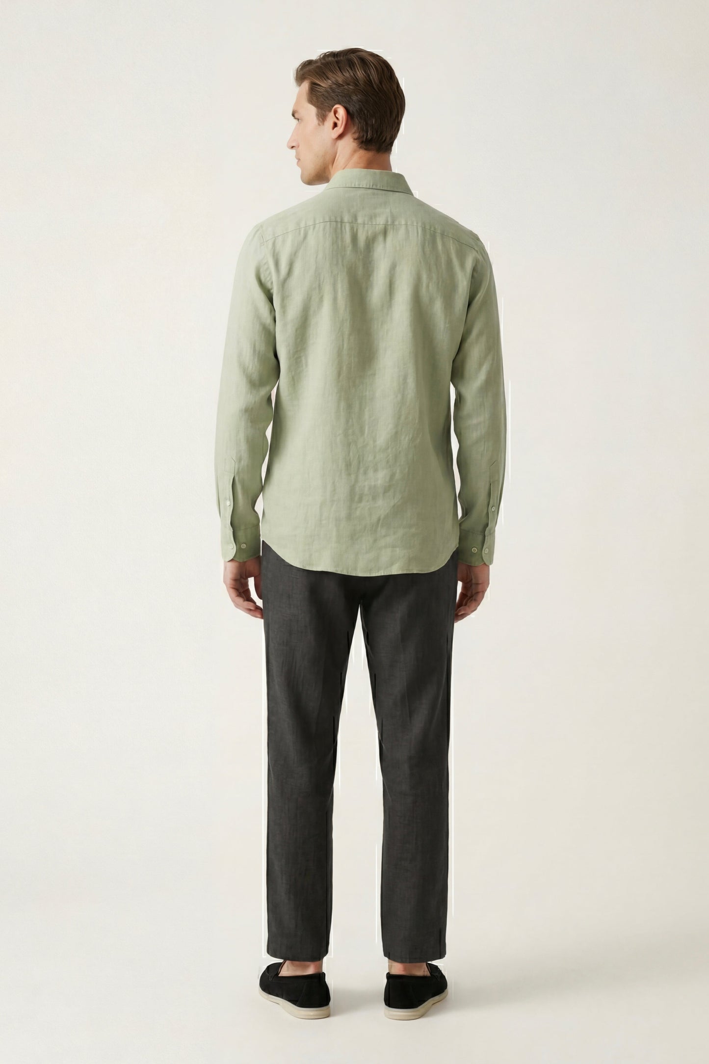 Pisa | Conjunto de Lino de Manga Larga — Verde menta/Negro