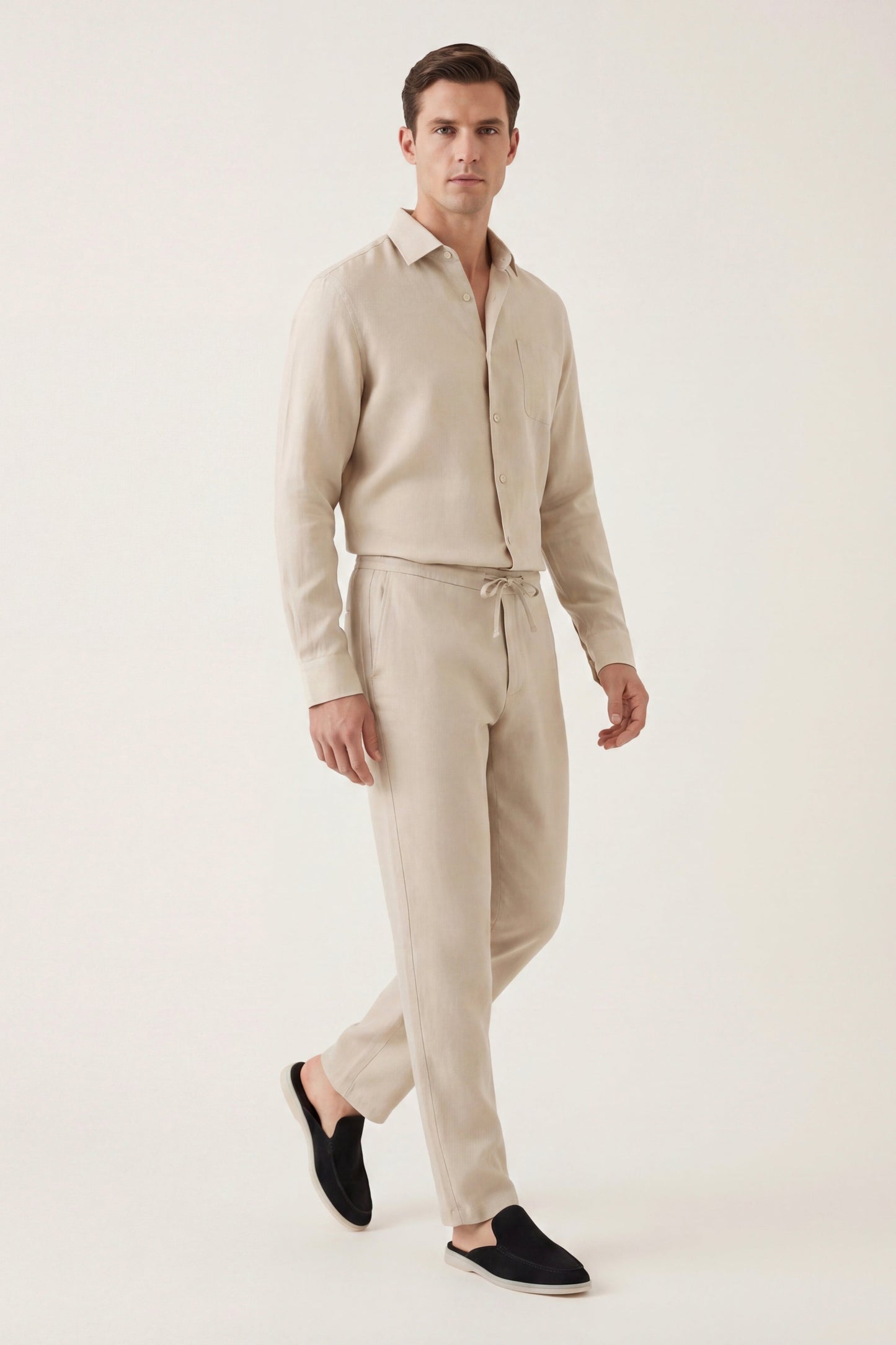 Bellagio | Conjunto de Lino de Manga Larga — Beige