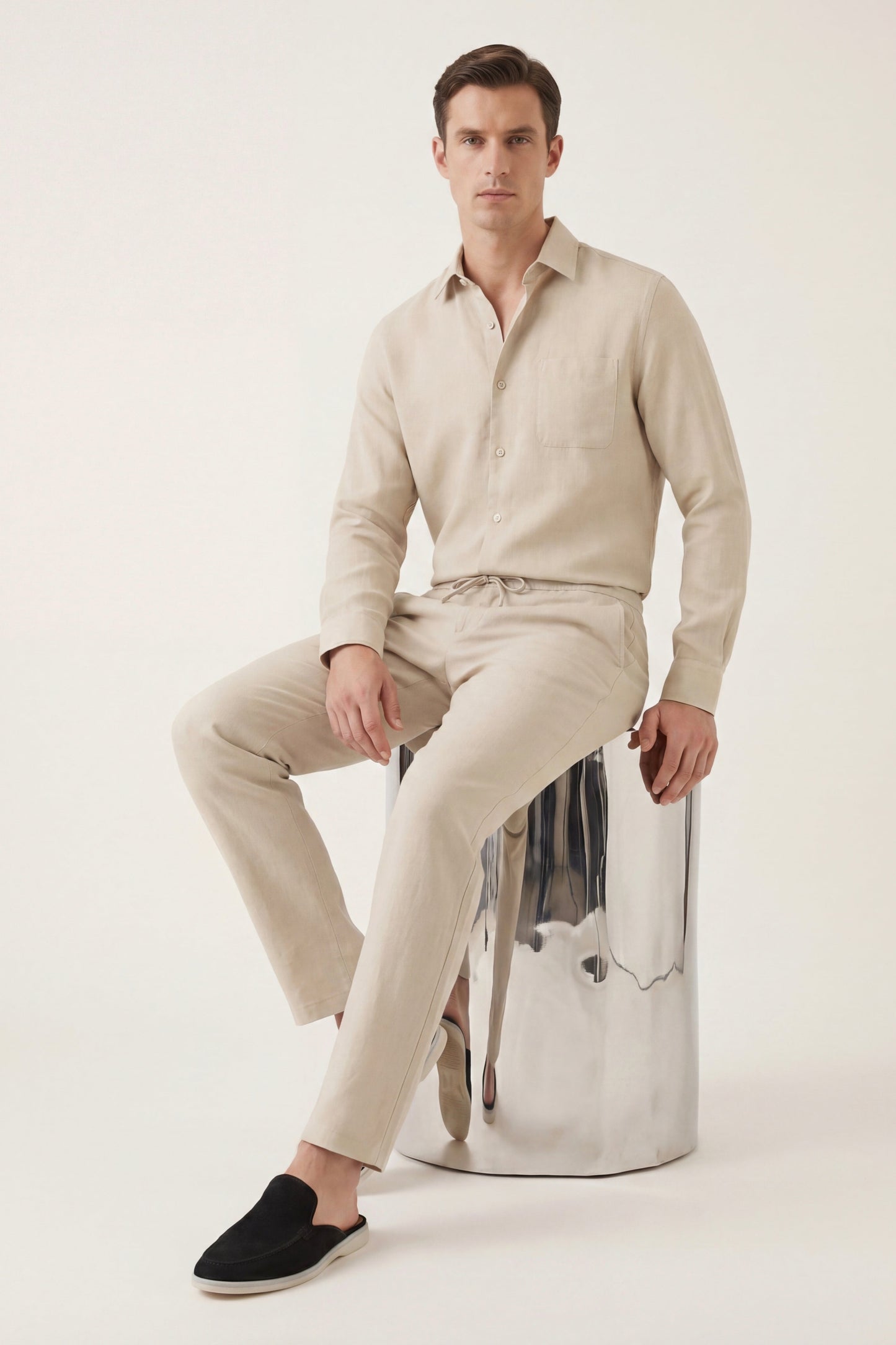 Bellagio | Conjunto de Lino de Manga Larga — Beige