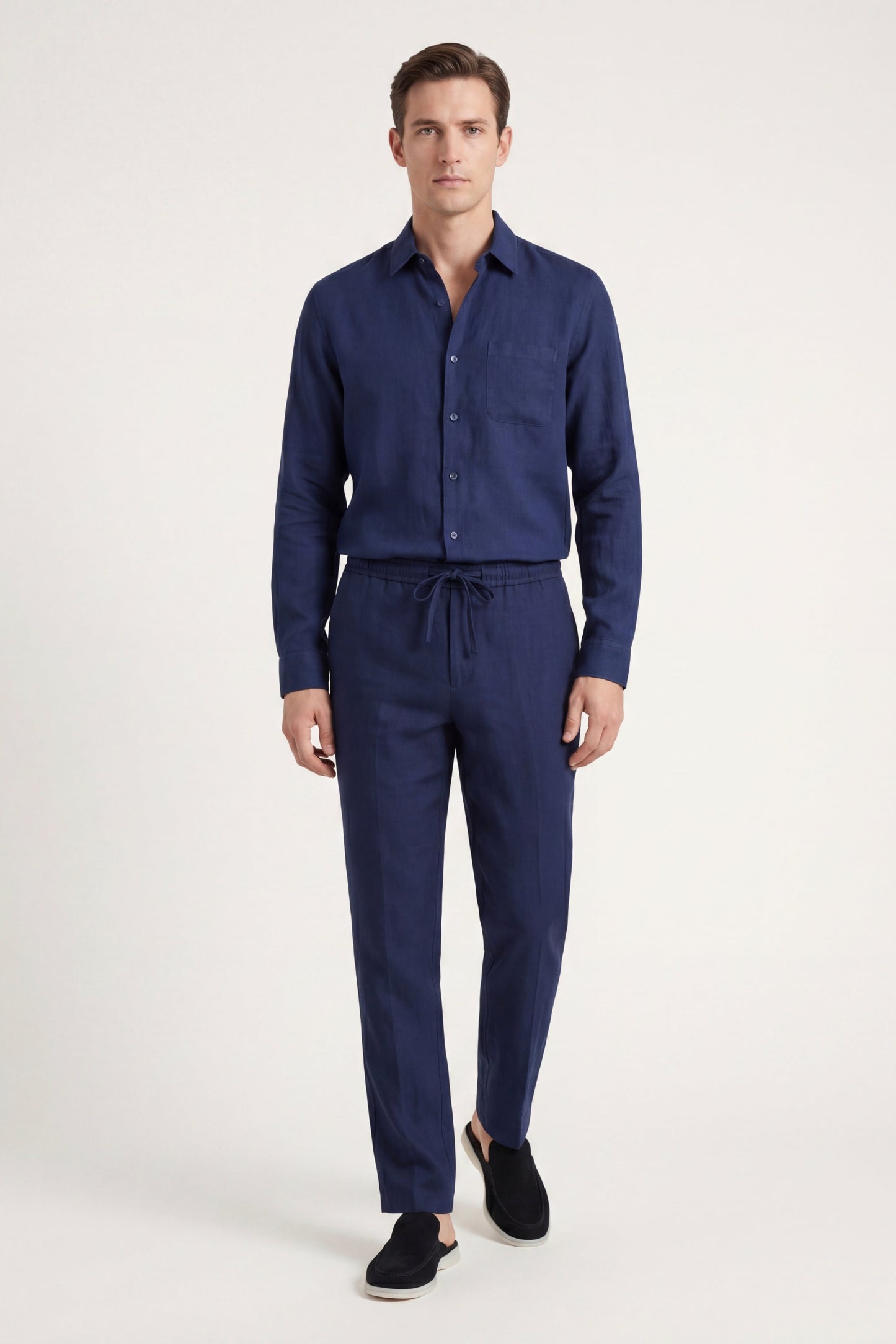 Bellagio | Conjunto de Lino de Manga Larga — Azul marino