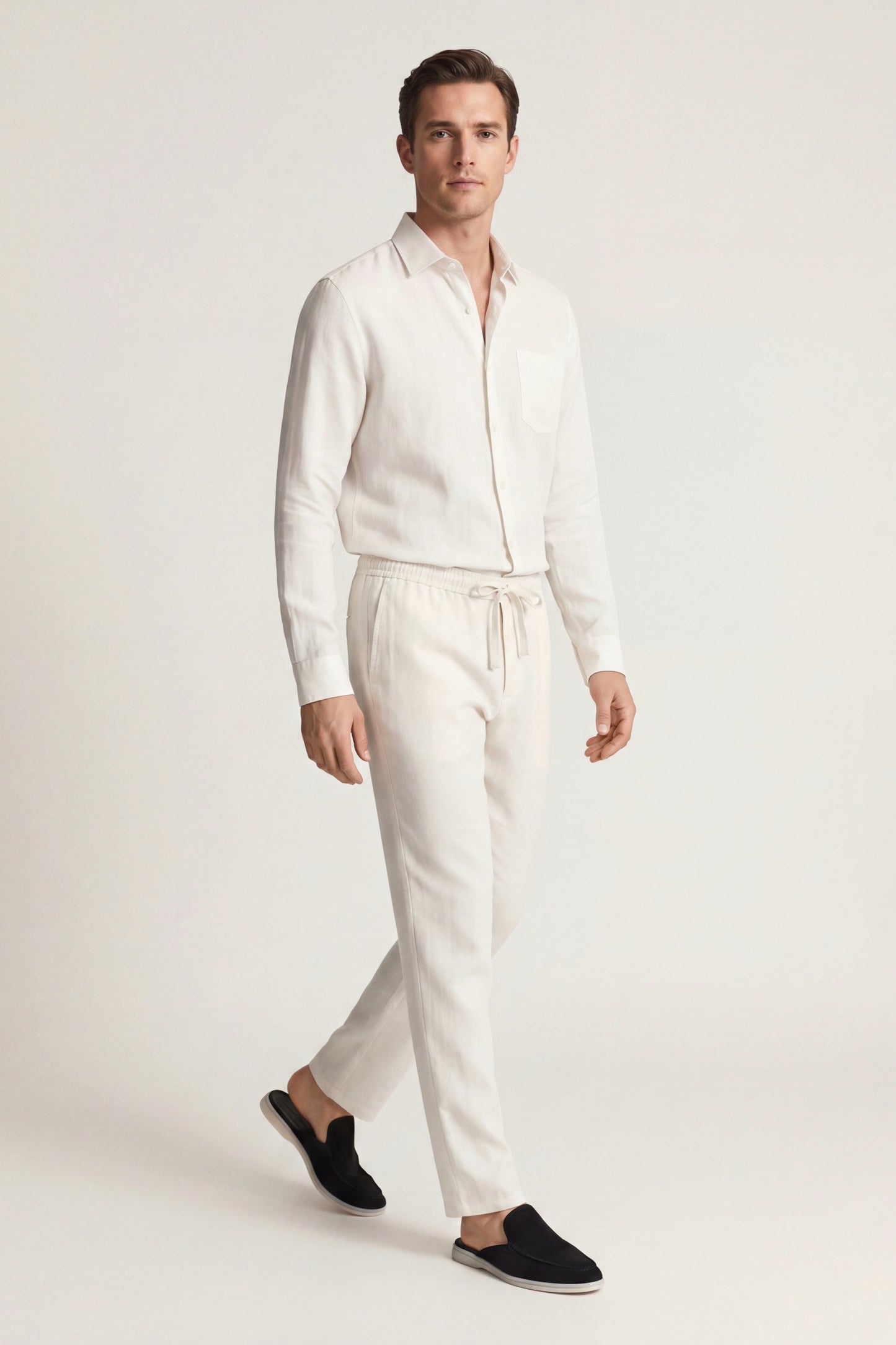 Bellagio | Conjunto de Lino de Manga Larga — Blanco