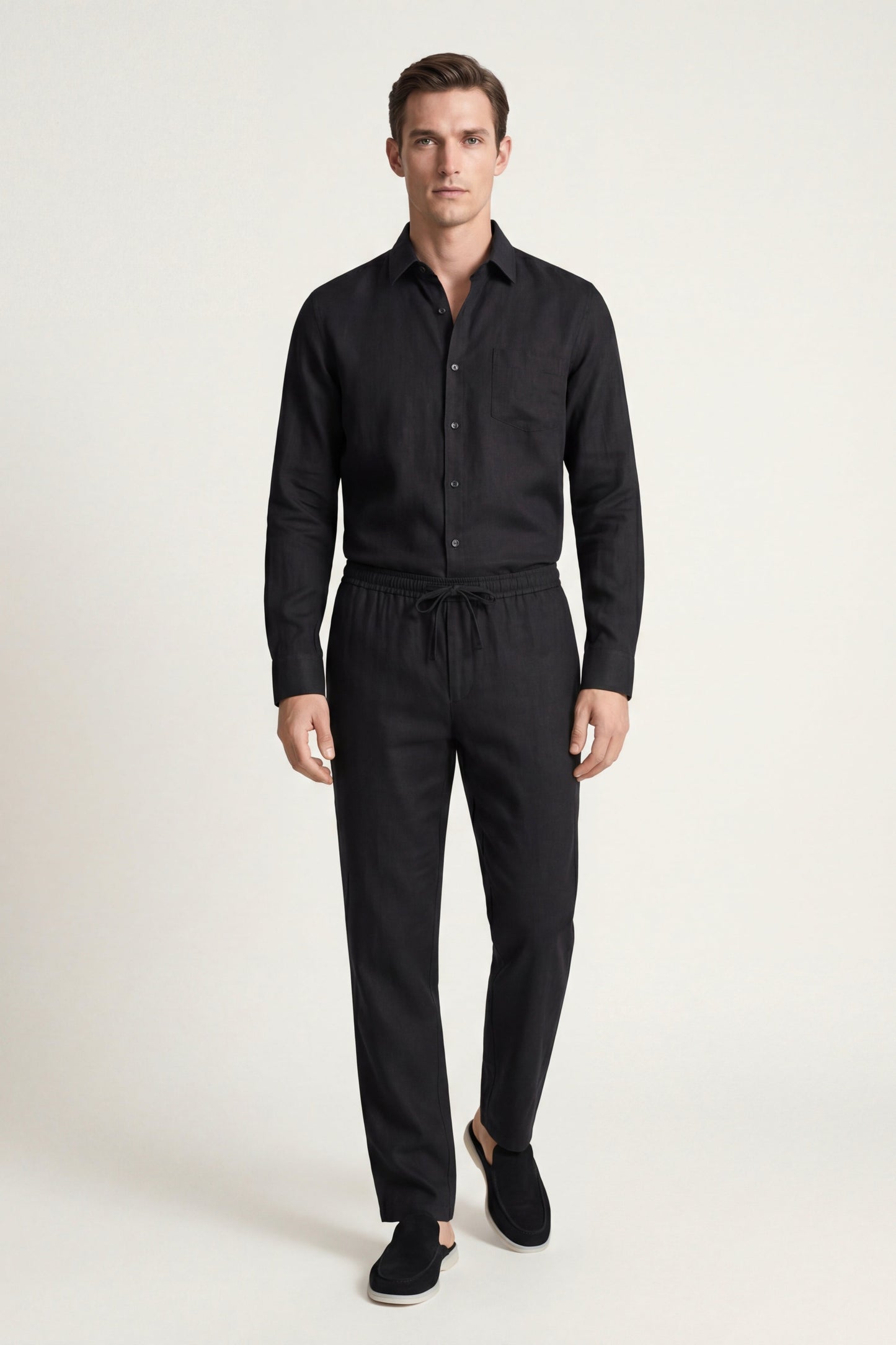 Bellagio | Conjunto de Lino de Manga Larga — Negro