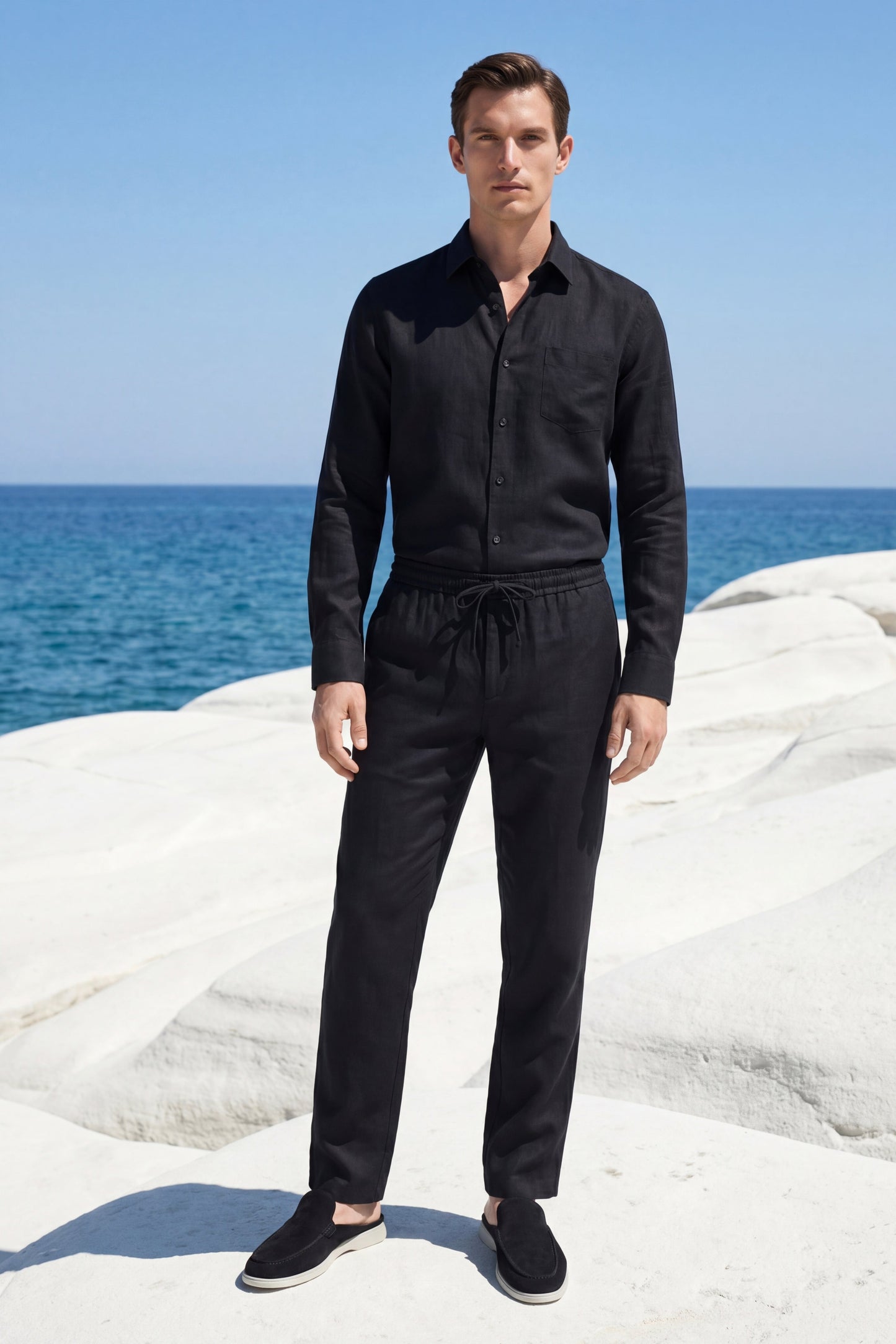 Bellagio | Conjunto de Lino de Manga Larga — Negro