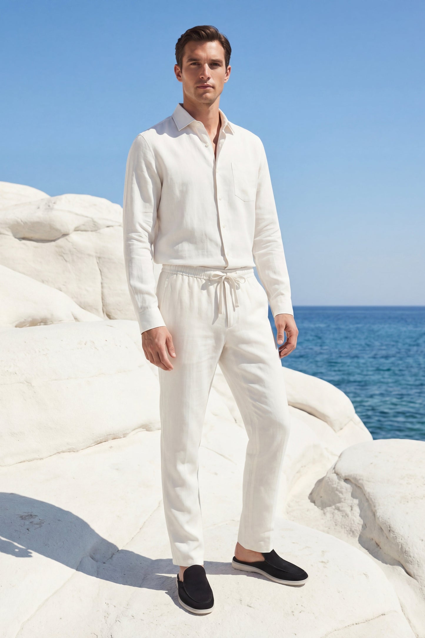 Bellagio | Conjunto de Lino de Manga Larga — Blanco