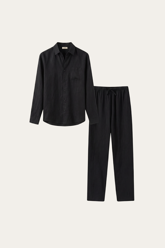 Bellagio | Conjunto de Lino de Manga Larga — Negro