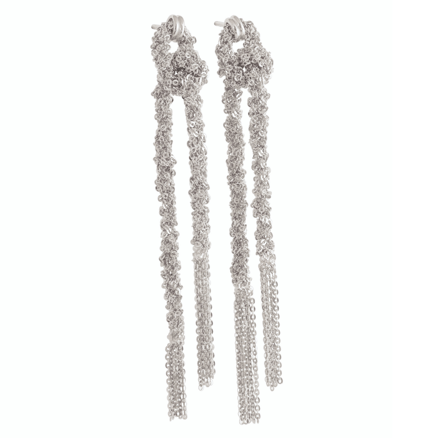 SILVER WOVEN THREAD DOUBLE KNOT EARRINGS