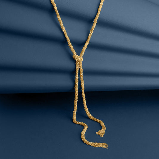 GOLD WOVEN THREAD LARIAT KNOT NECKLACE