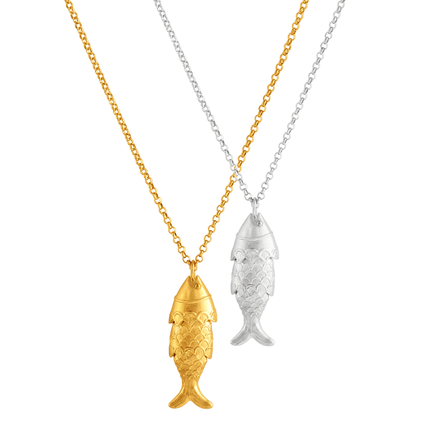 FISH PENDANTS IN GOLD AND SILVER