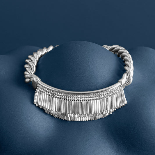SILVER TASSEL AND CHAIN BRACELET