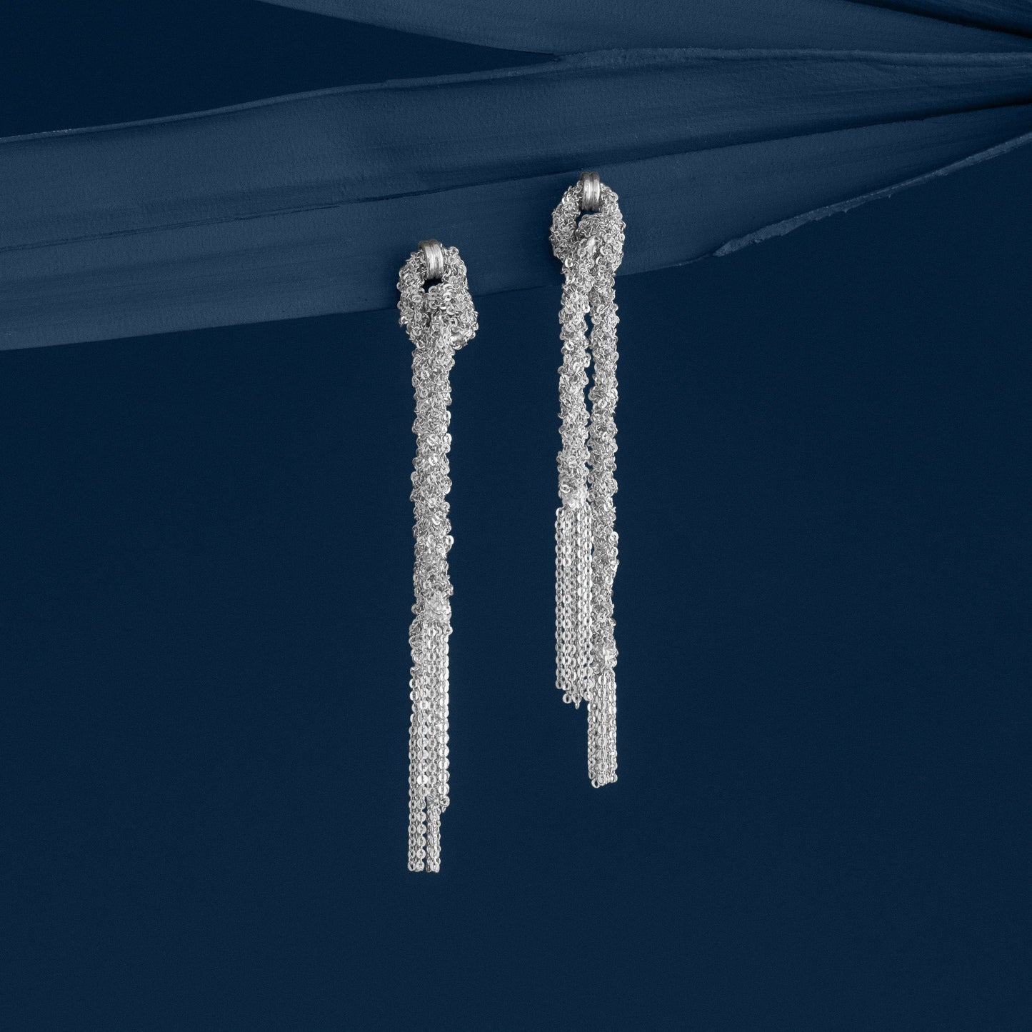 SILVER WOVEN THREAD DOUBLE KNOT EARRINGS