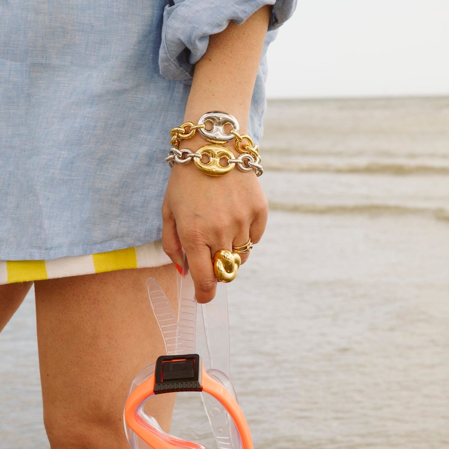 MIXED METAL MARINA LINK CHAIN BRACELET
