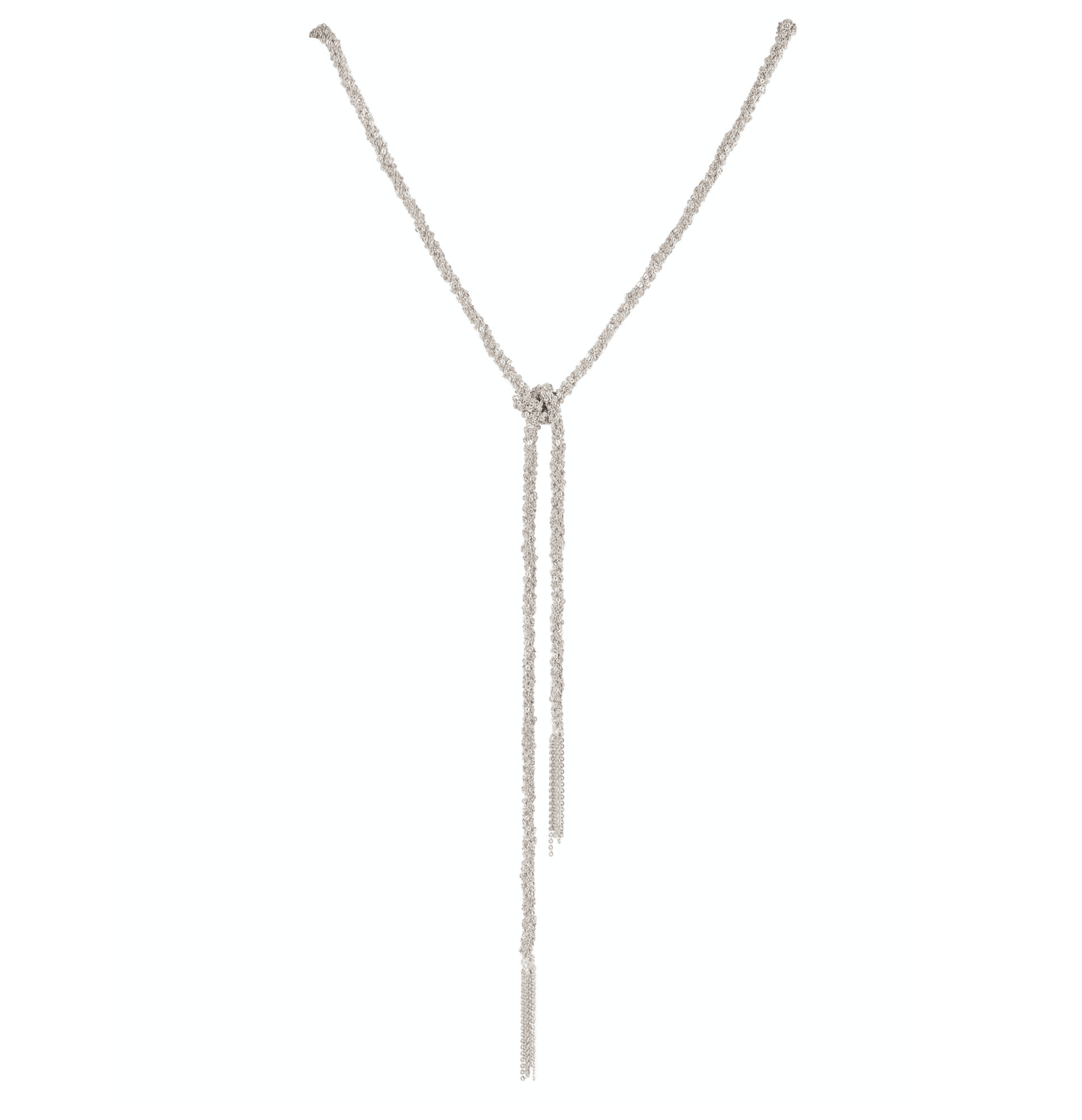 SILVER WOVEN THREAD LARIAT KNOT NECKLACE