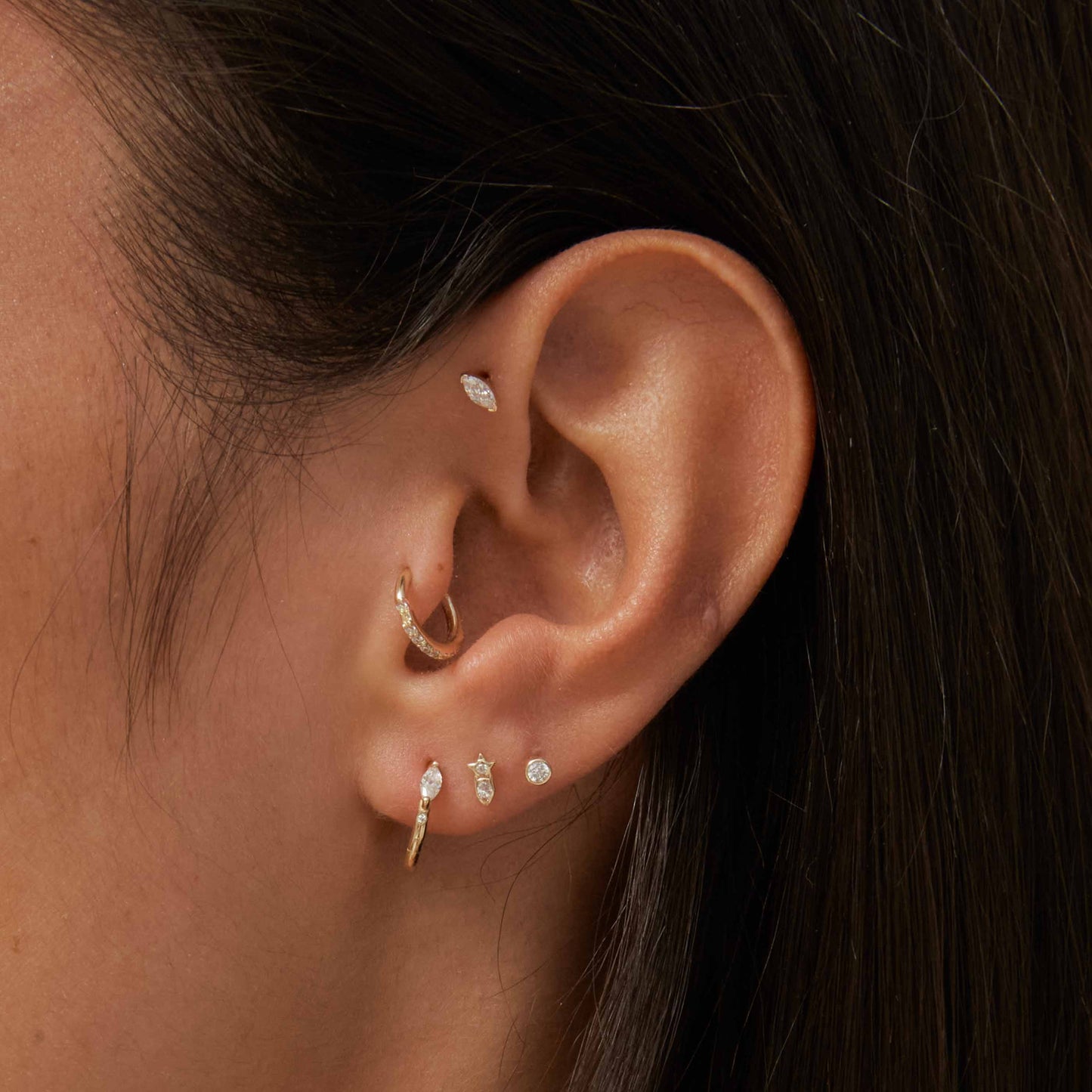 Topacio Marquesa Pendiente Piercing en Oro Sólido