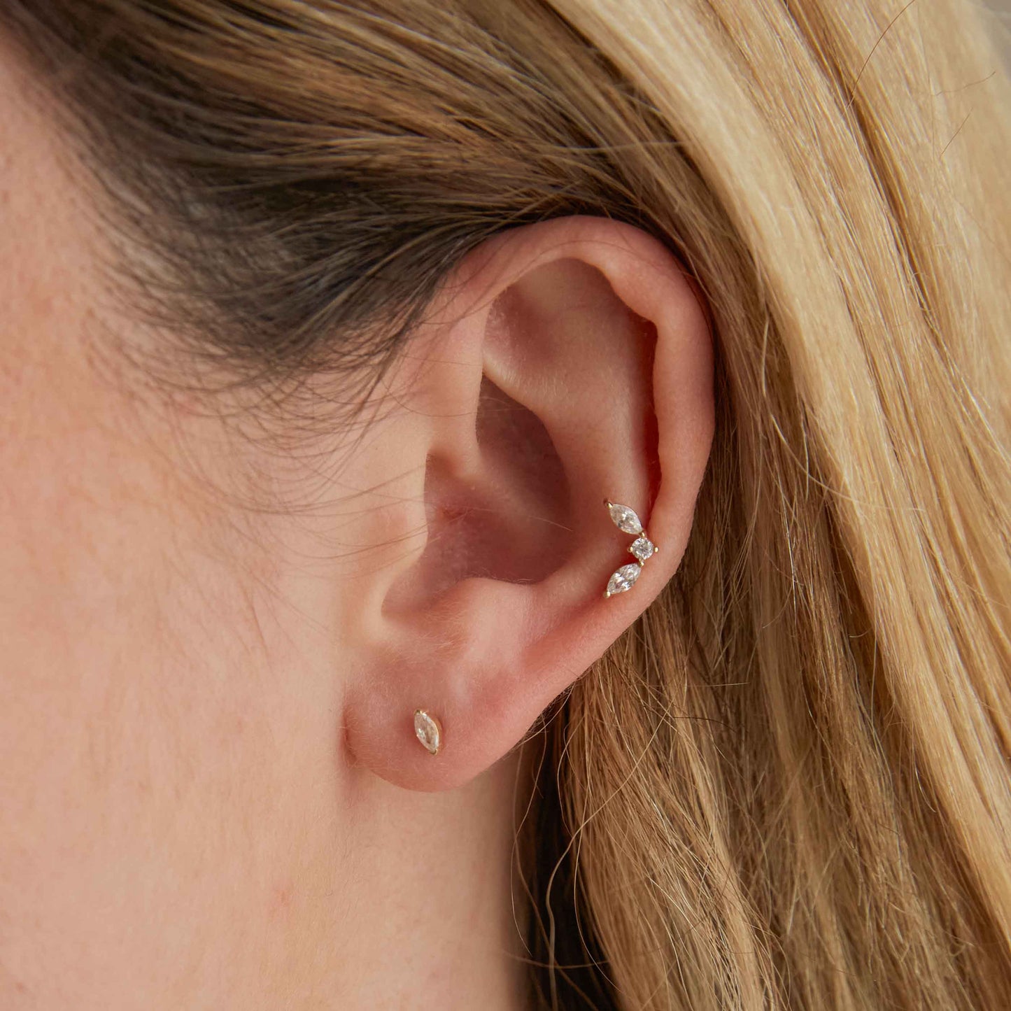 Topacio Marquesa Pendiente Piercing en Oro Sólido