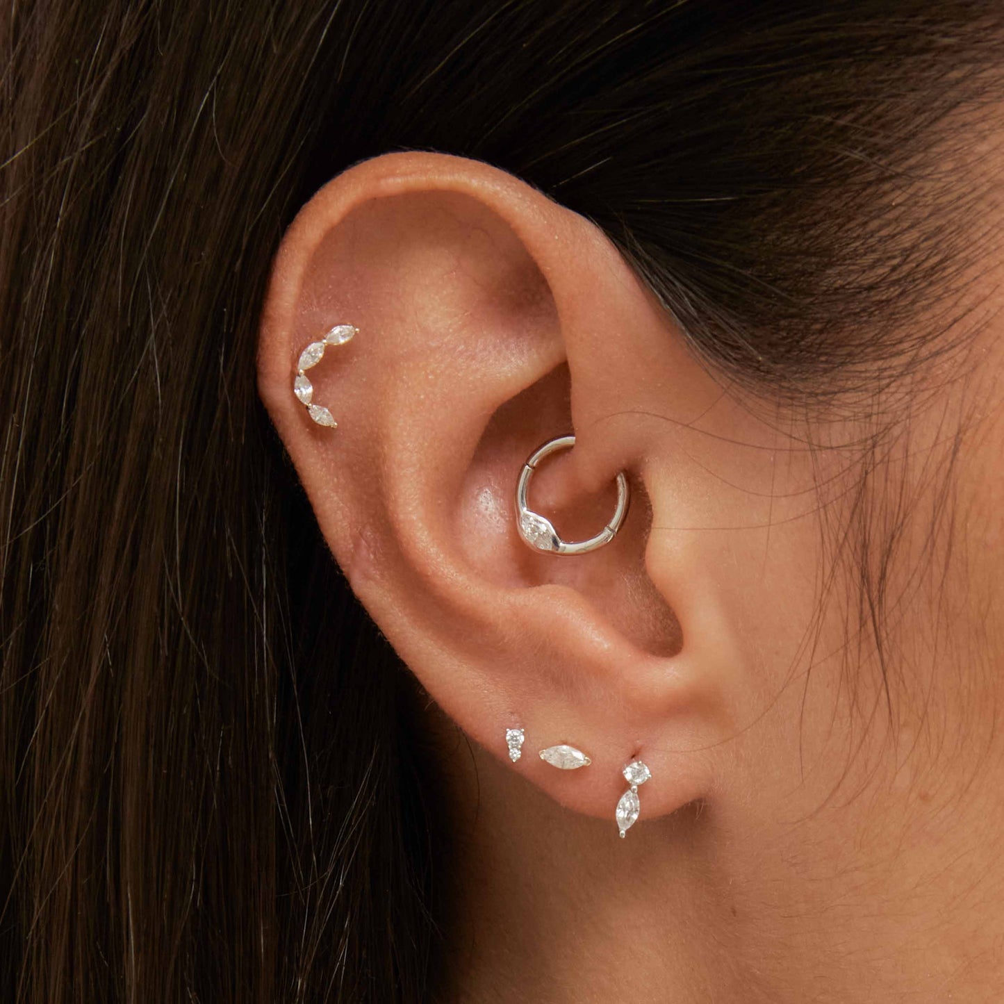 Topacio Marquesa Pendiente Piercing en Oro Blanco Sólido