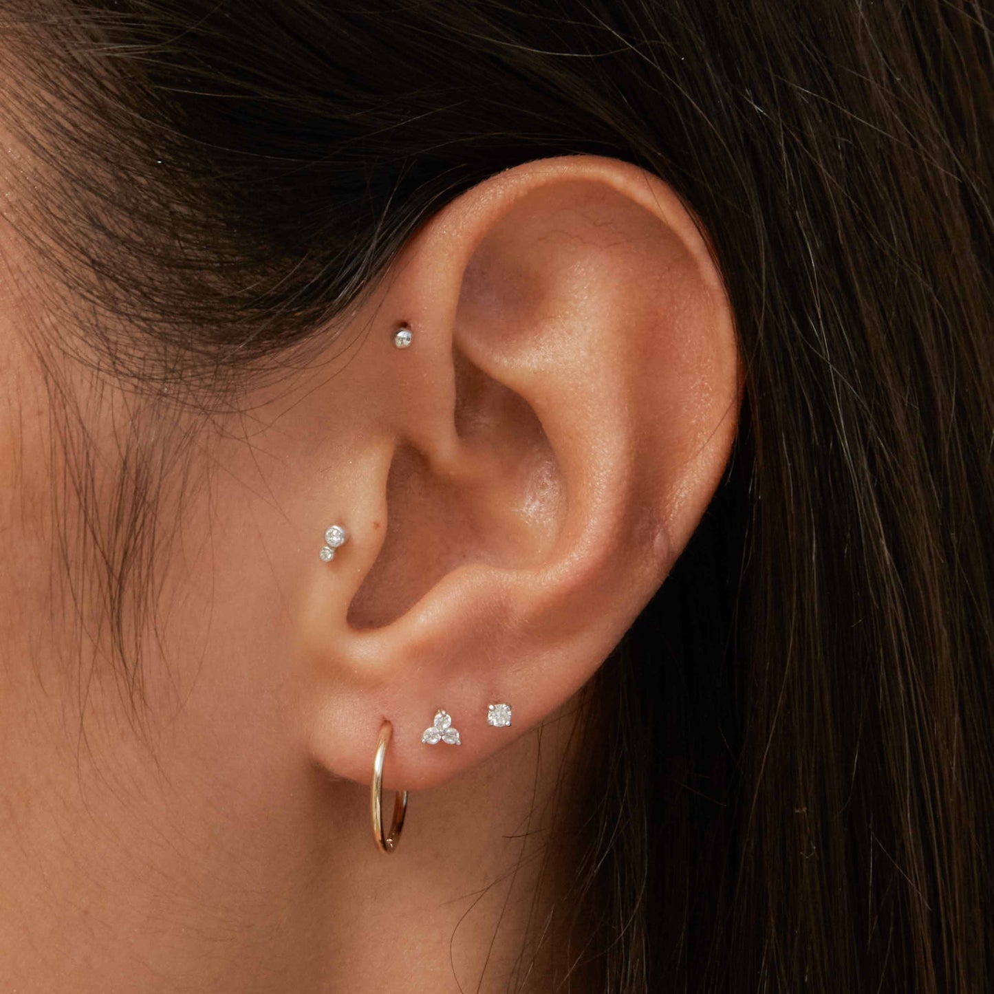 Triple Topacio Pendiente Piercing en Oro Blanco Sólido