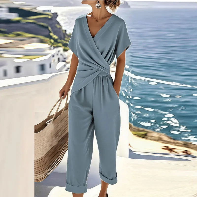 Conjunto Elegante de Dos Piezas con Top Cruzado