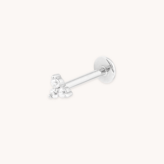 Triple Topacio Pendiente Piercing en Oro Blanco Sólido