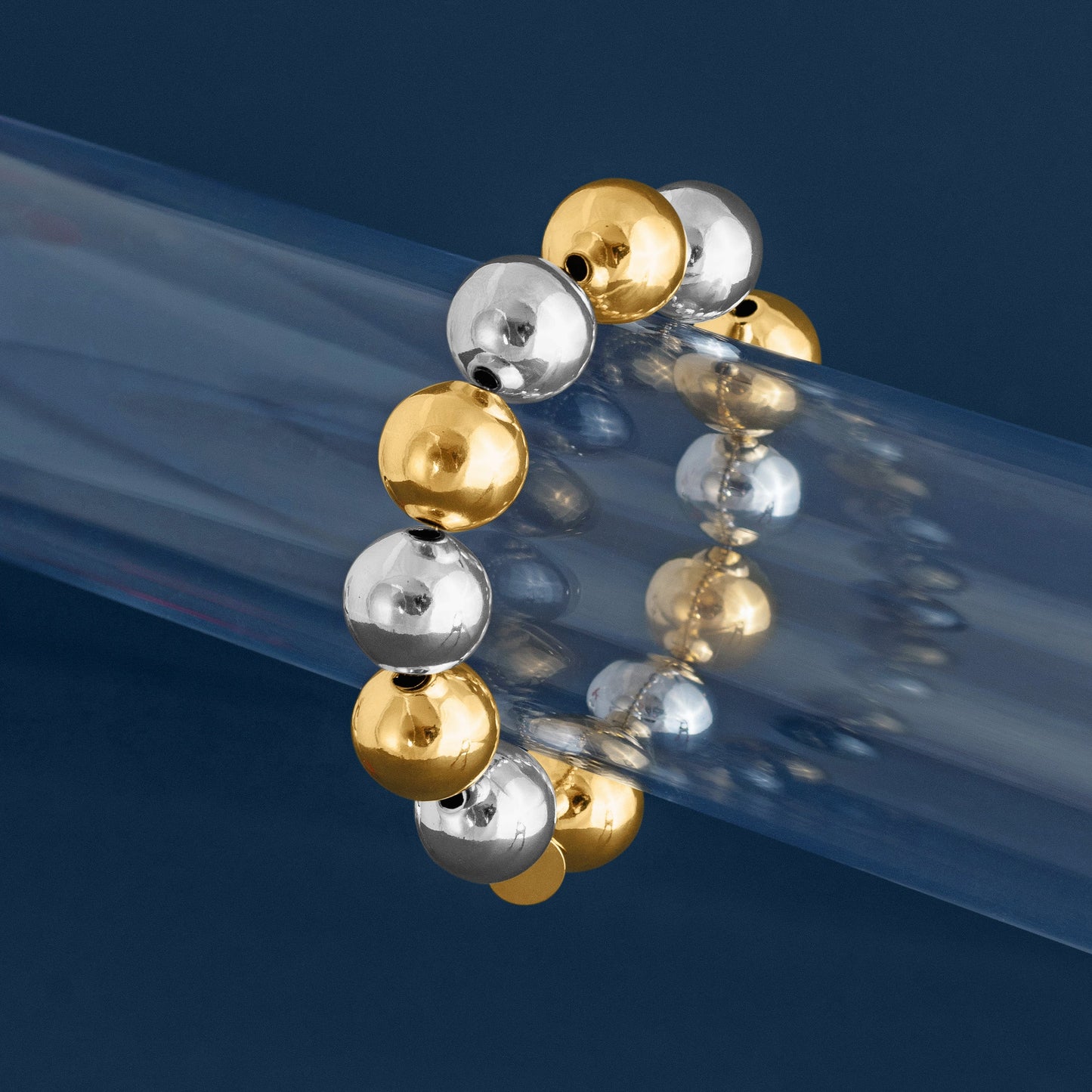 MIXED METAL LARGE POLISHED BALL BRACELET