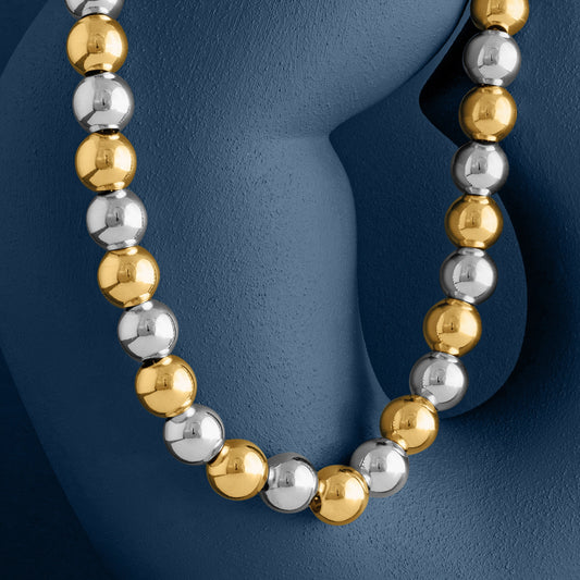 MIXED METAL LARGE POLISHED BALL NECKLACE