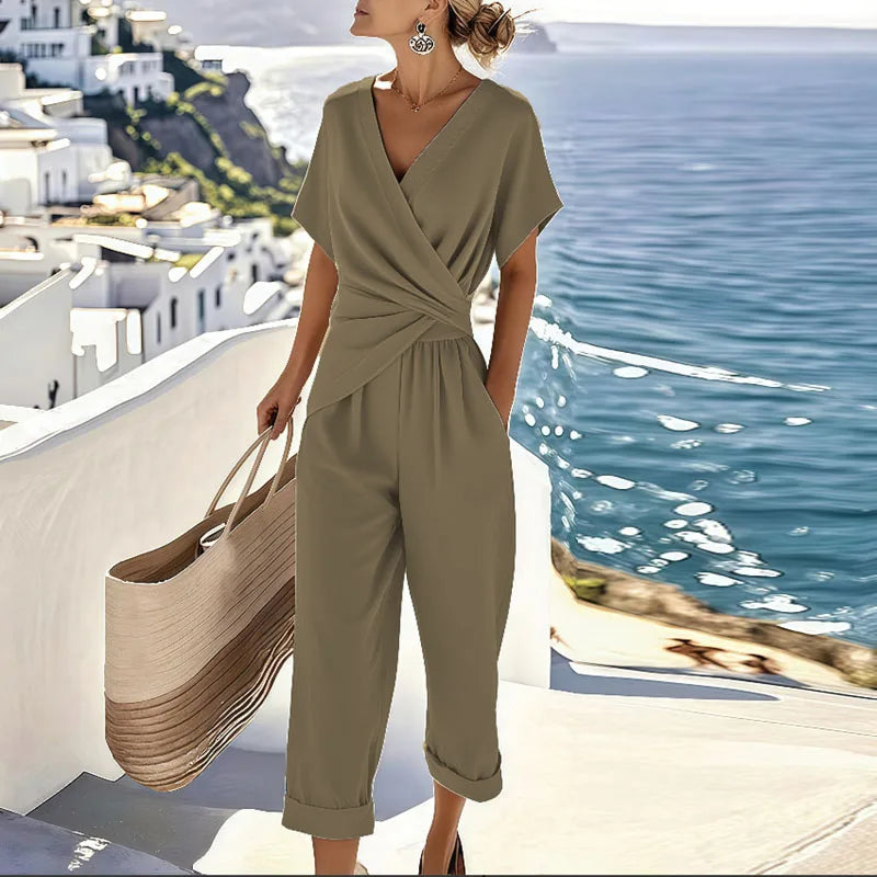 Conjunto Elegante de Dos Piezas con Top Cruzado
