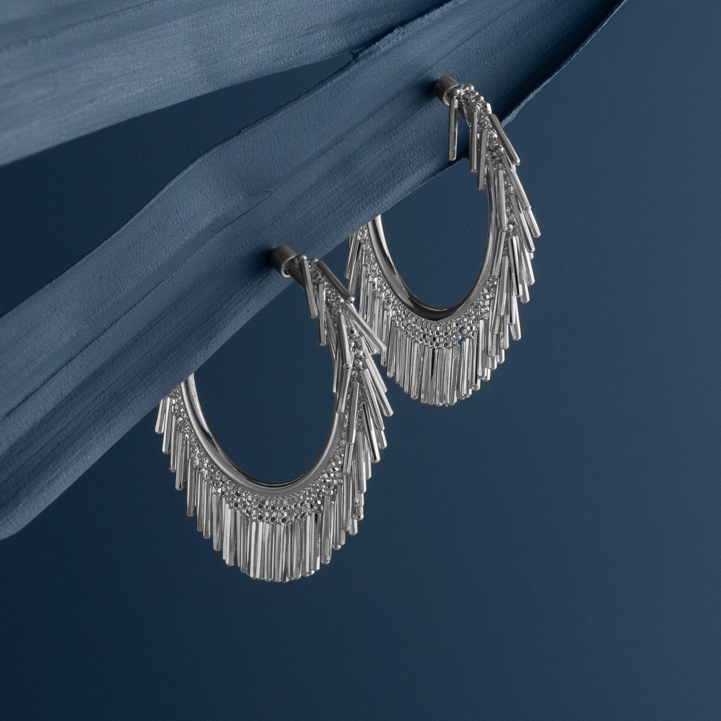 SMALL SILVER TASSEL HOOP EARRINGS