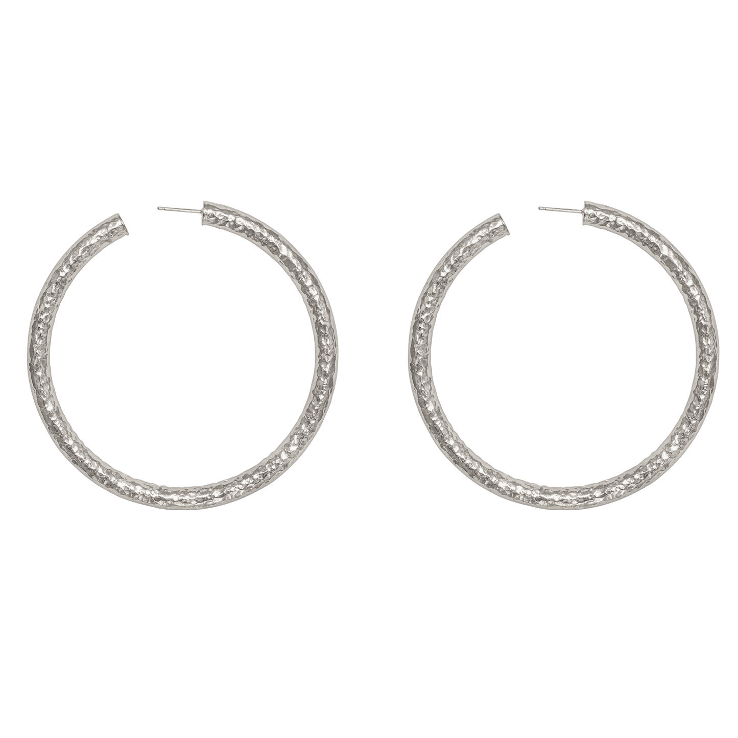 LARGE HAMMERED SILVER HOOP EARRINGS