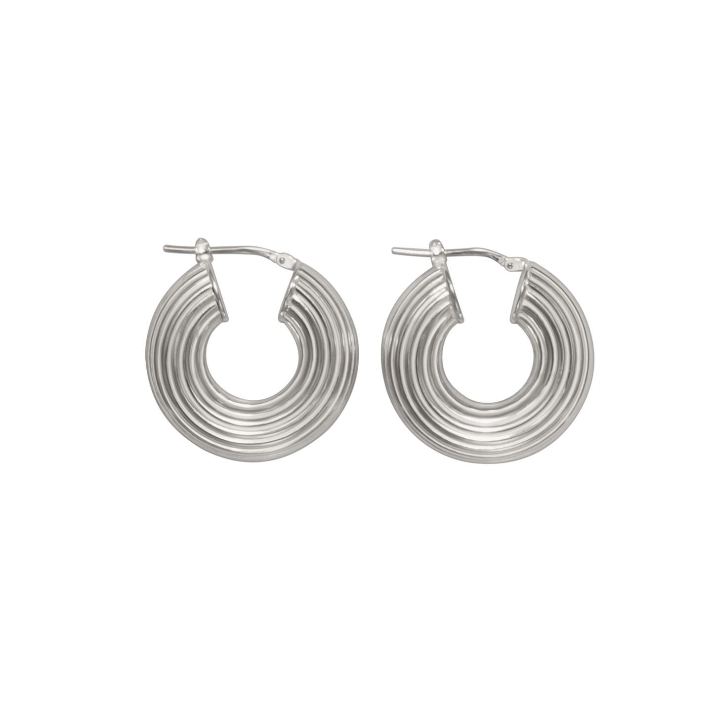 SILVER RIBBED HOOP EARRINGS